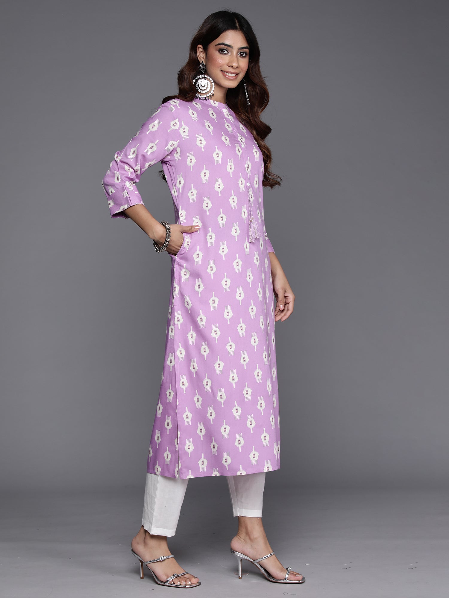 Lavender Printed Straight Kurtas