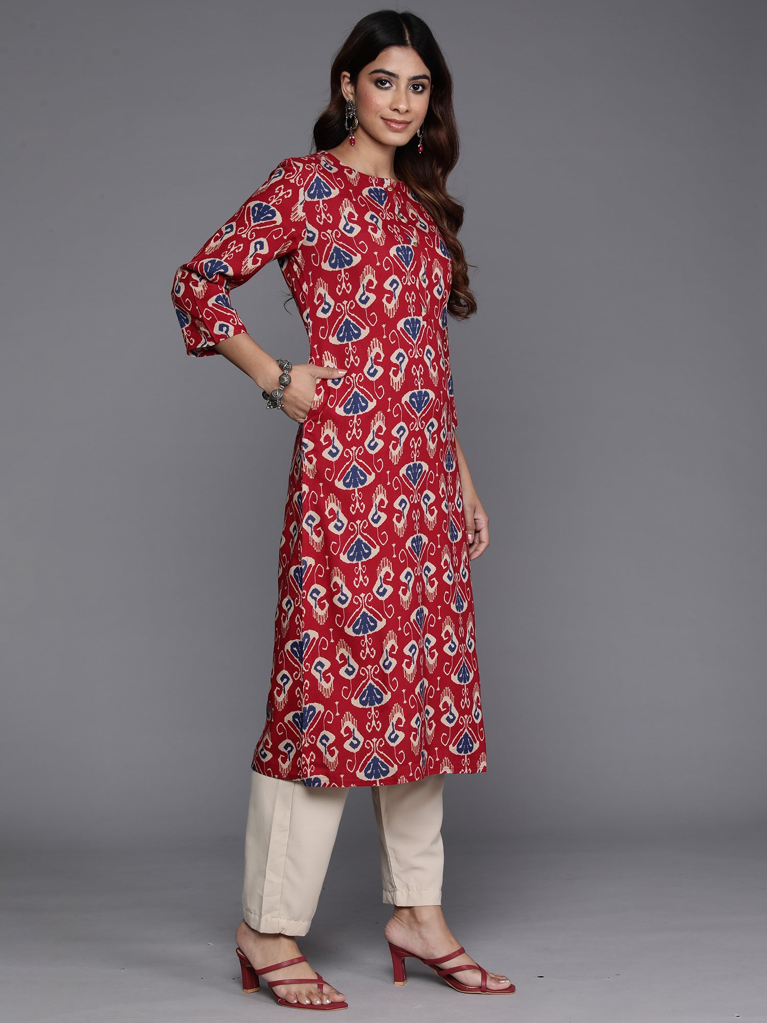 Maroon Printed Straight Kurtas