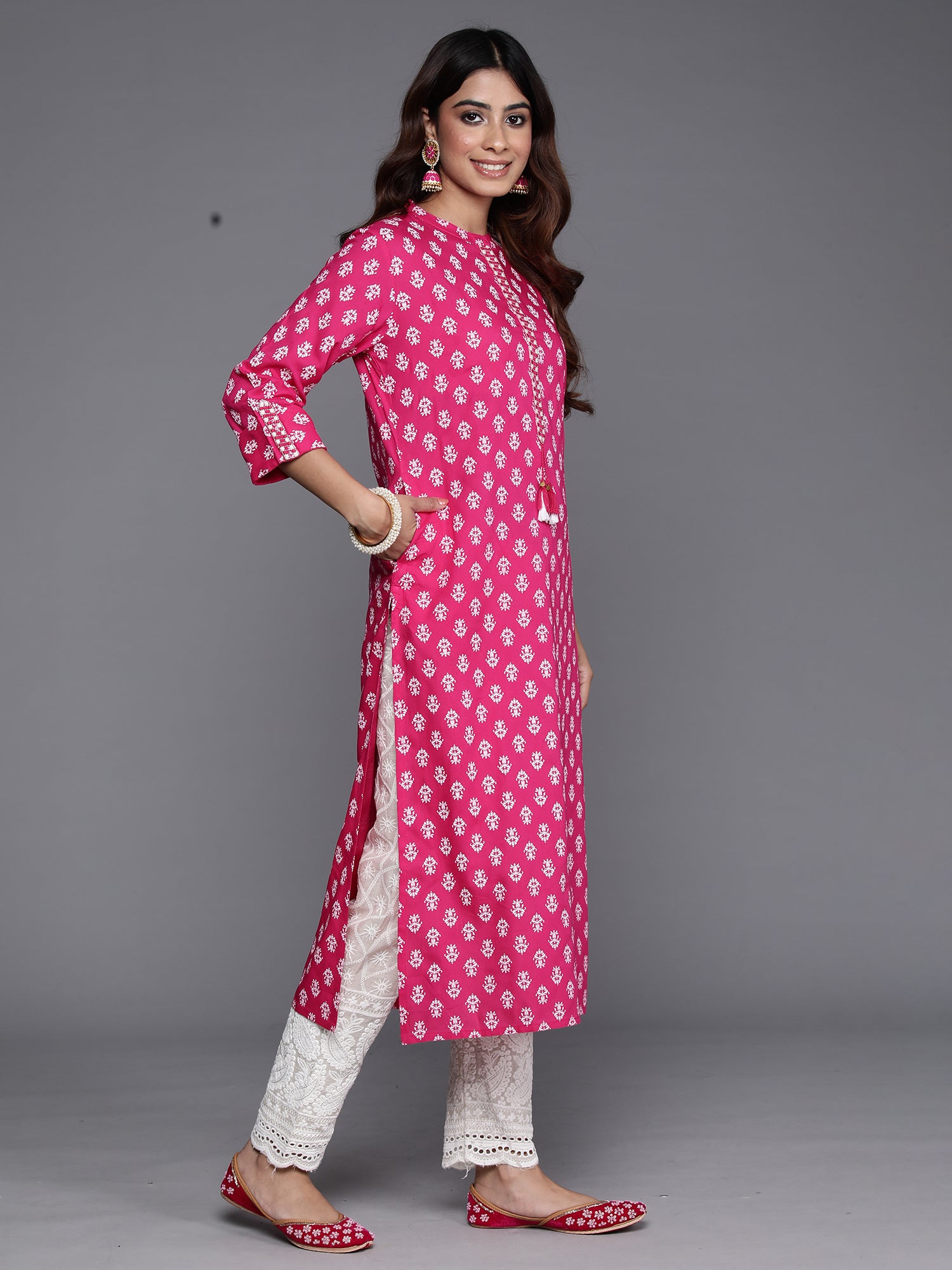 Pink Printed Straight Kurtas