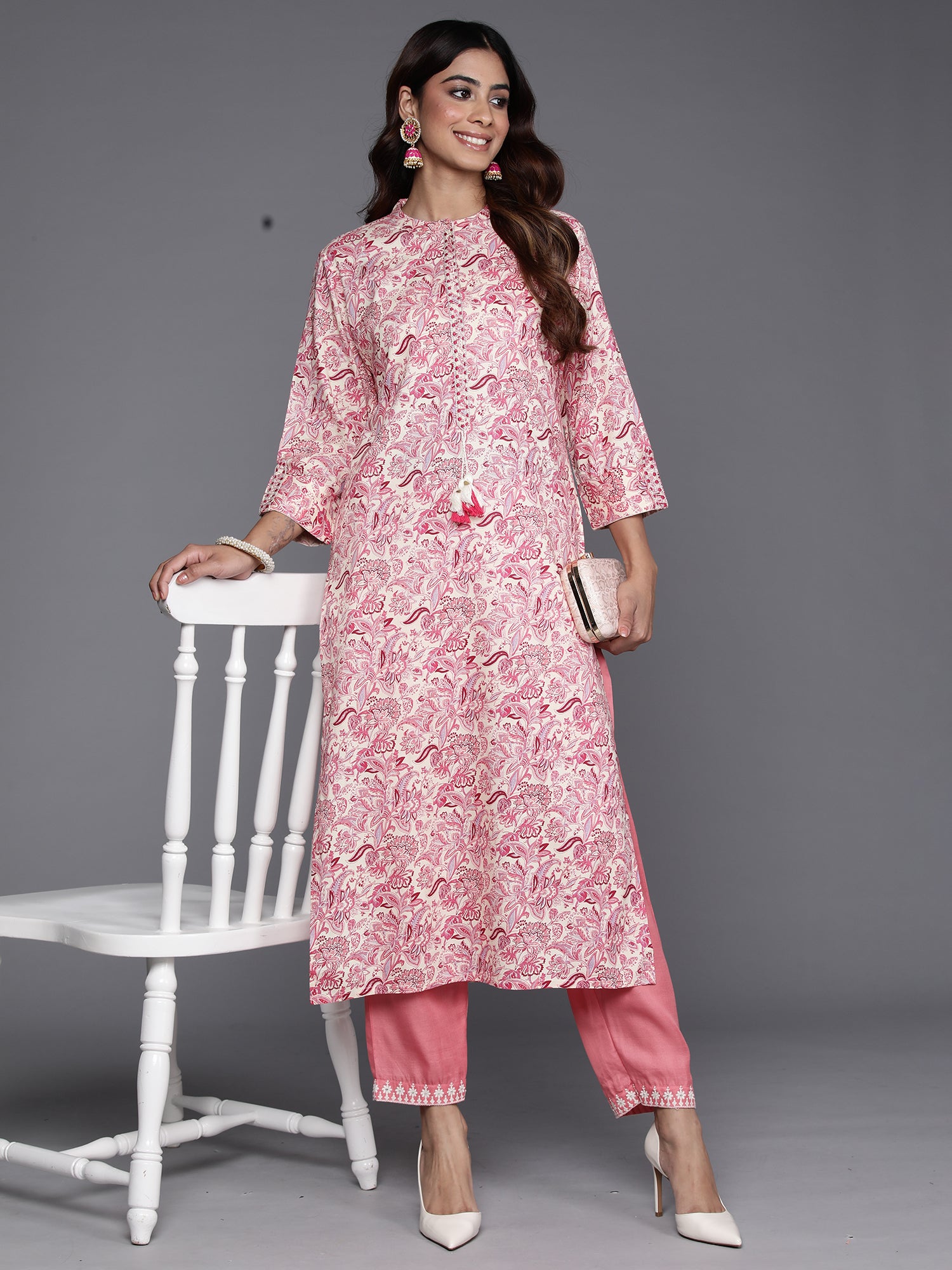 Pink Printed Straight Kurtas