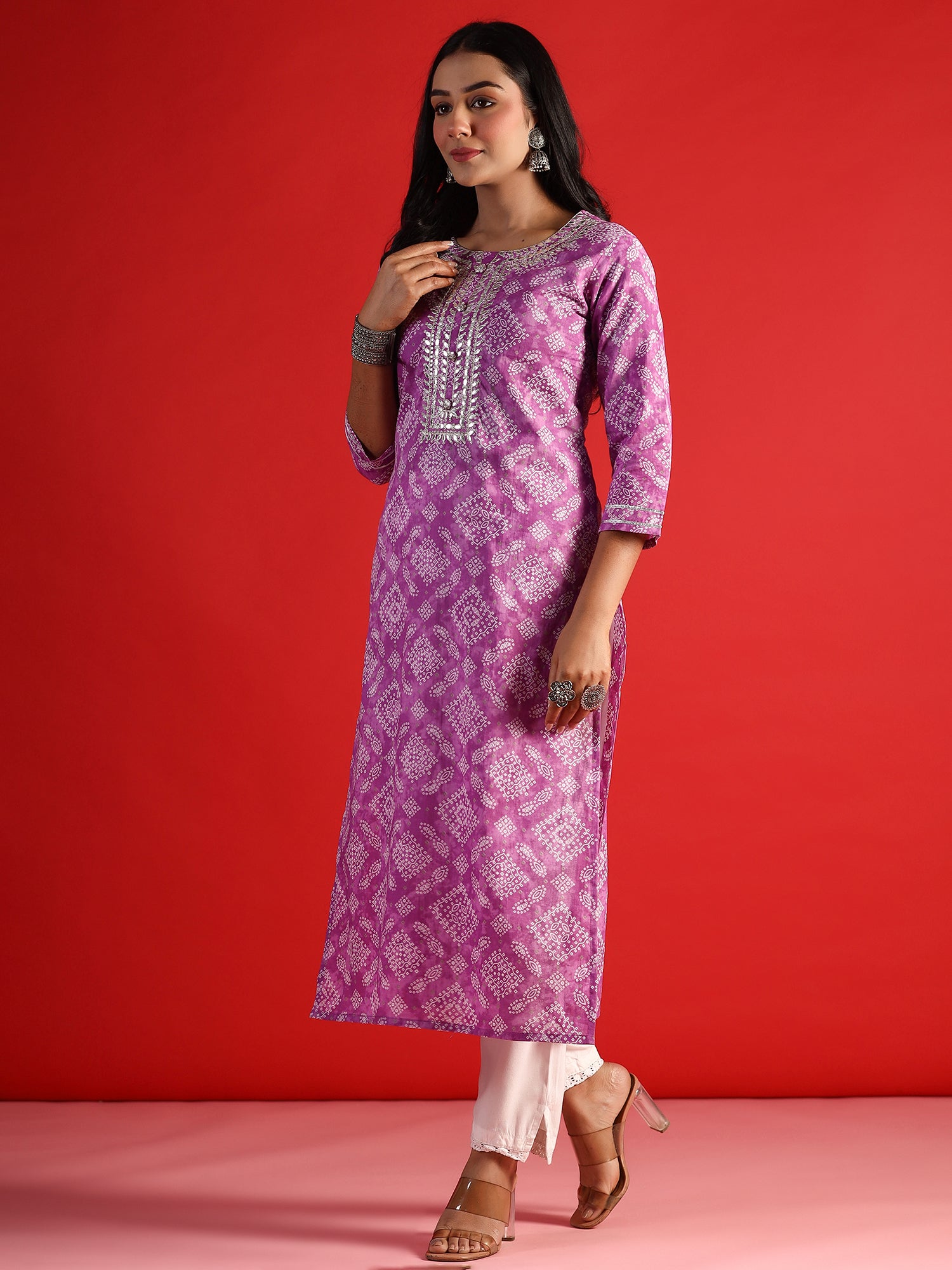 Lavender Printed Straight Kurtas