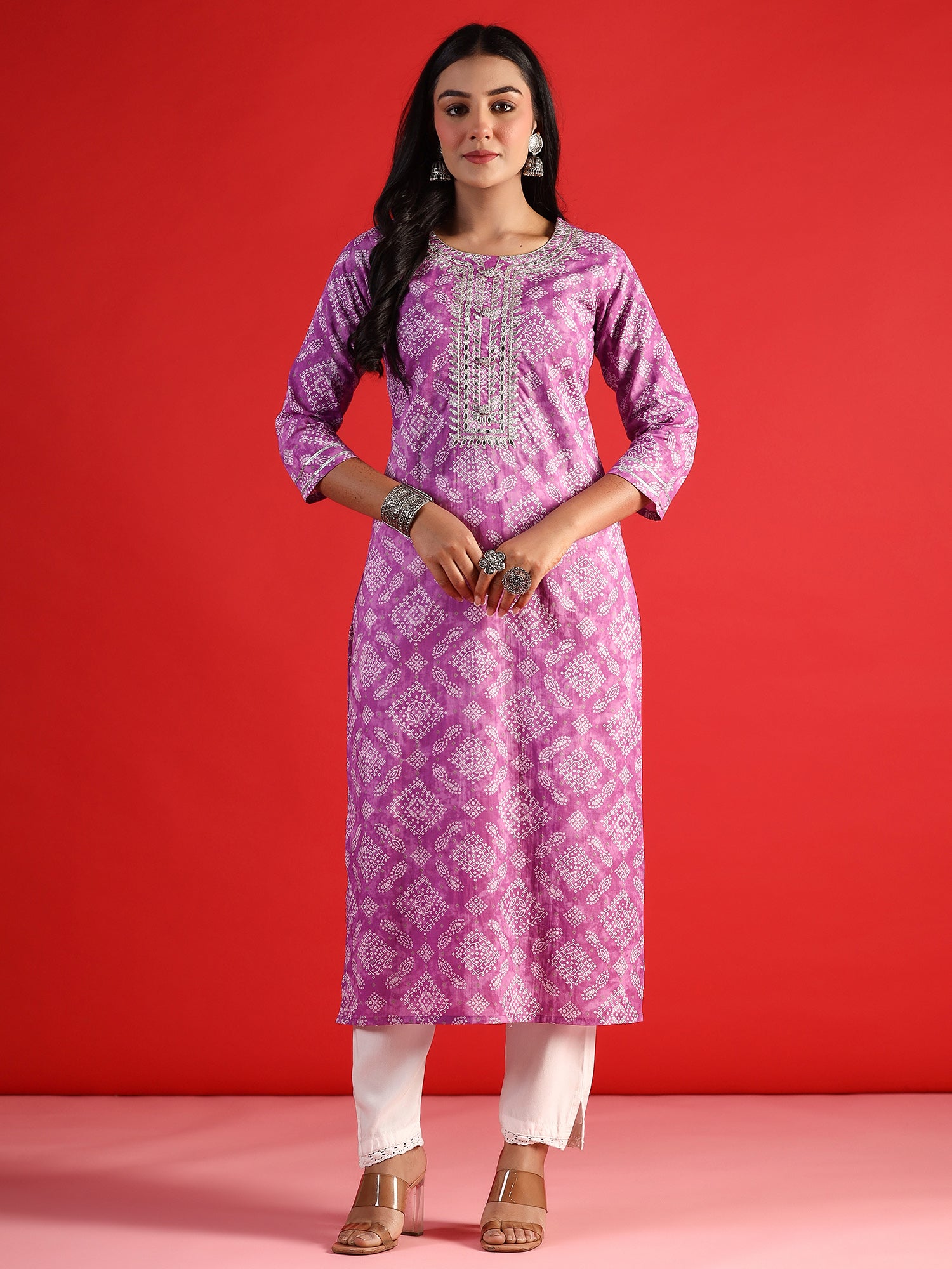 Lavender Printed Straight Kurtas