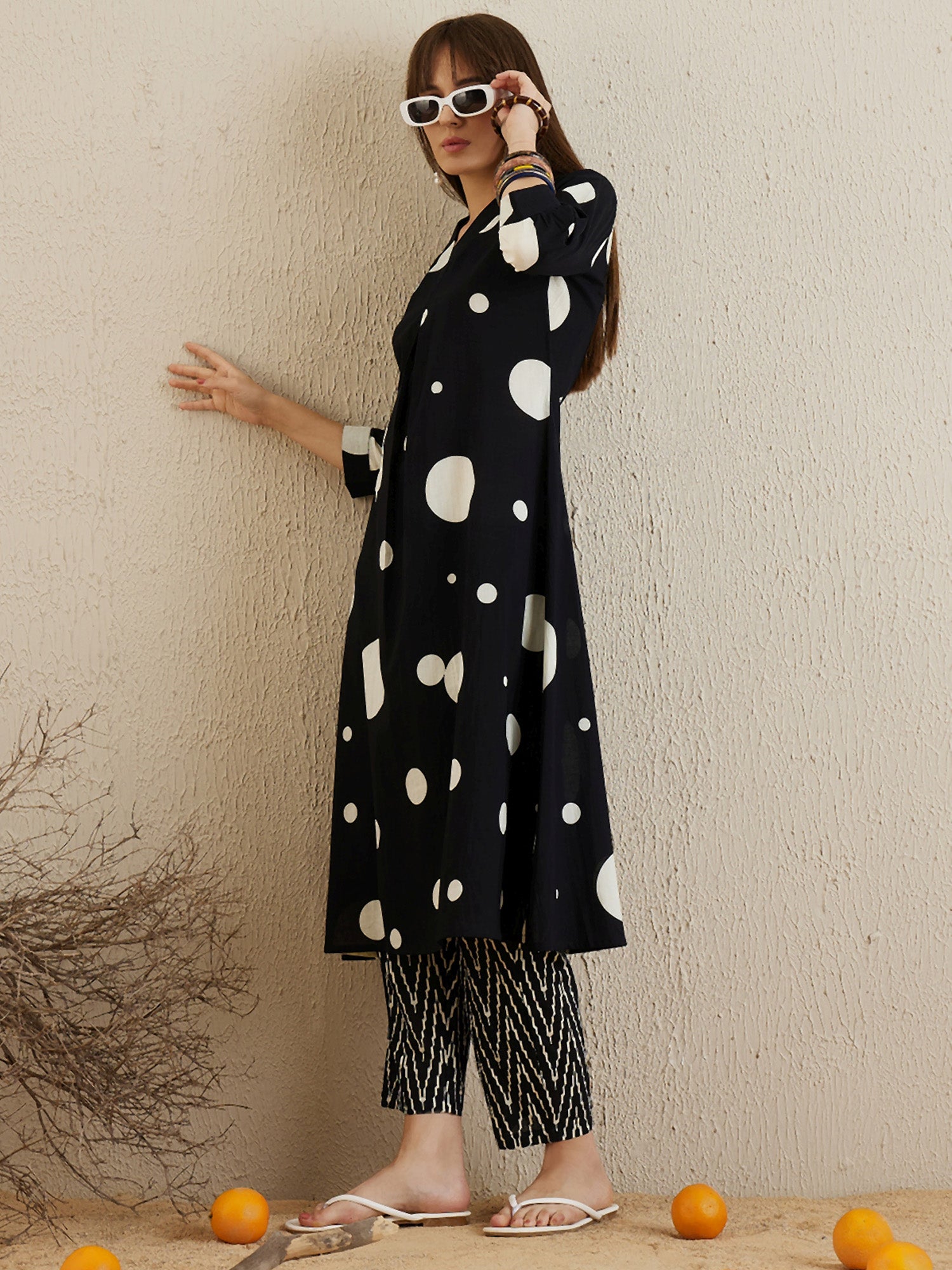 Black Printed A-Line Kurta Trousers set