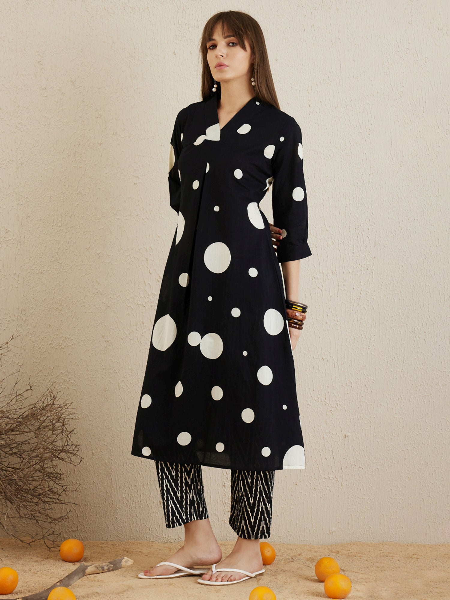 Black Printed A-Line Kurta Trousers set