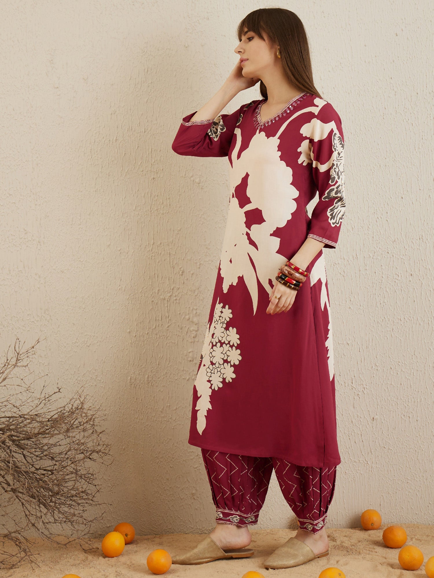 Red Printed A-Line Kurta Salwar set