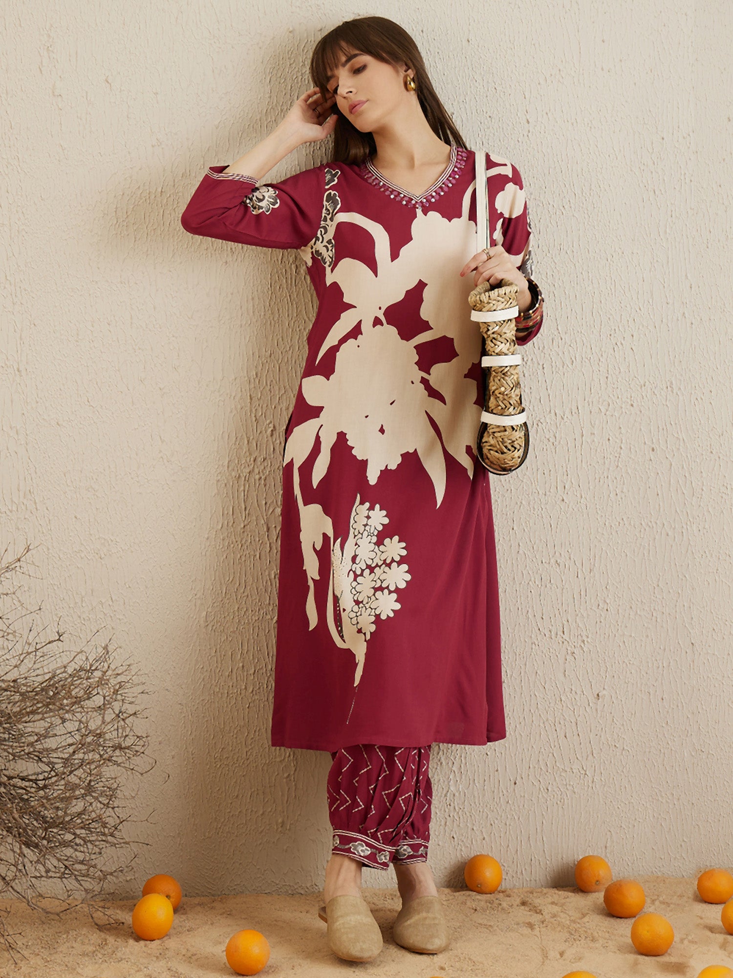 Red Printed A-Line Kurta Salwar set