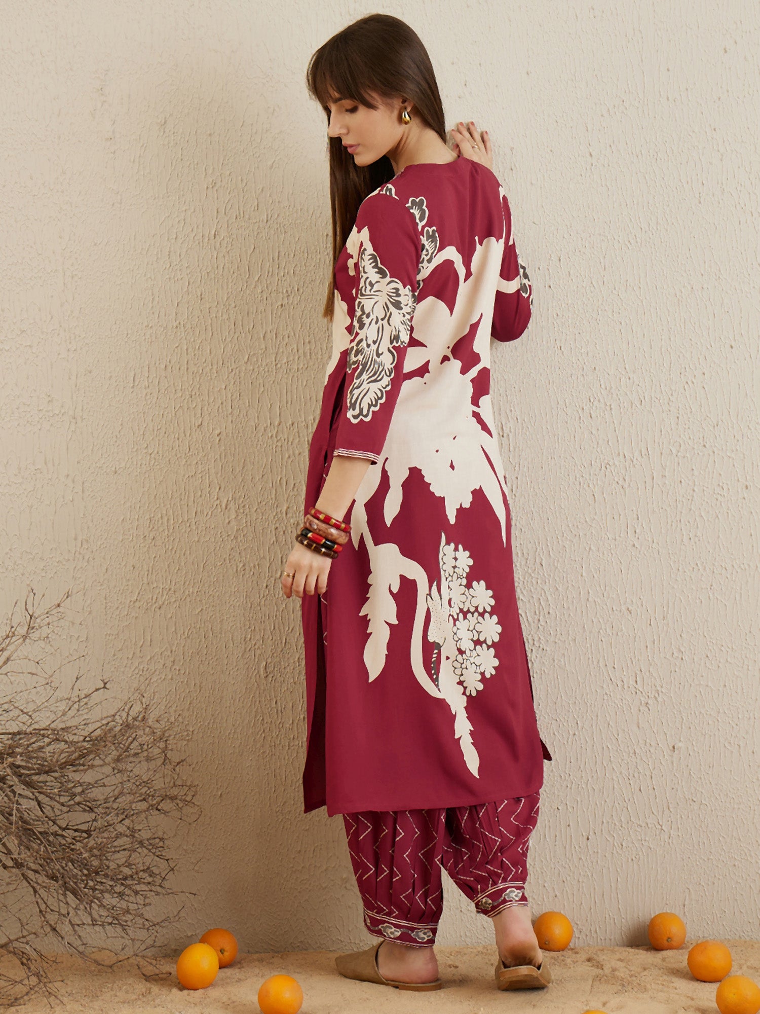 Red Printed A-Line Kurta Salwar set