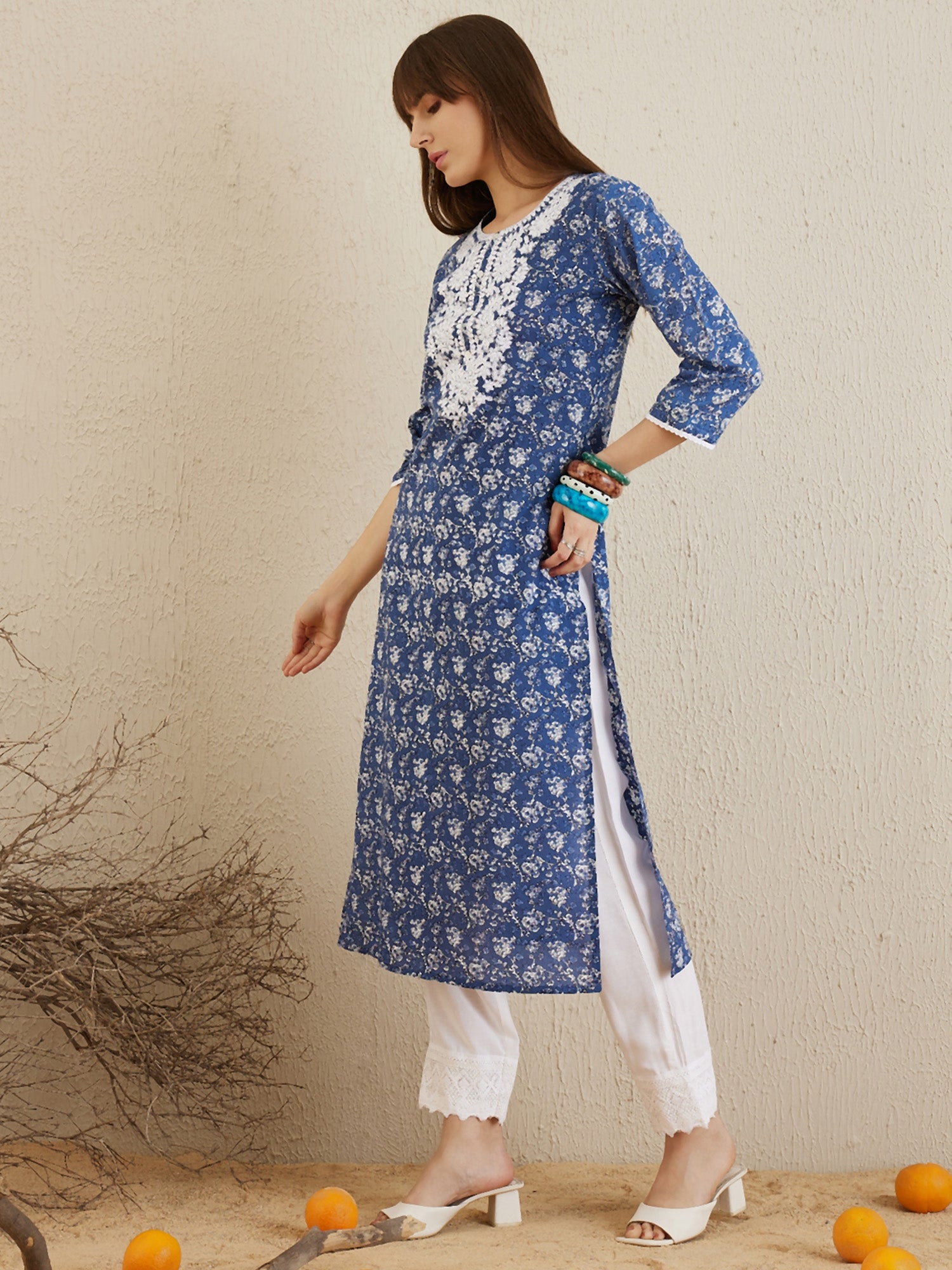 Blue Printed Straight Kurtas