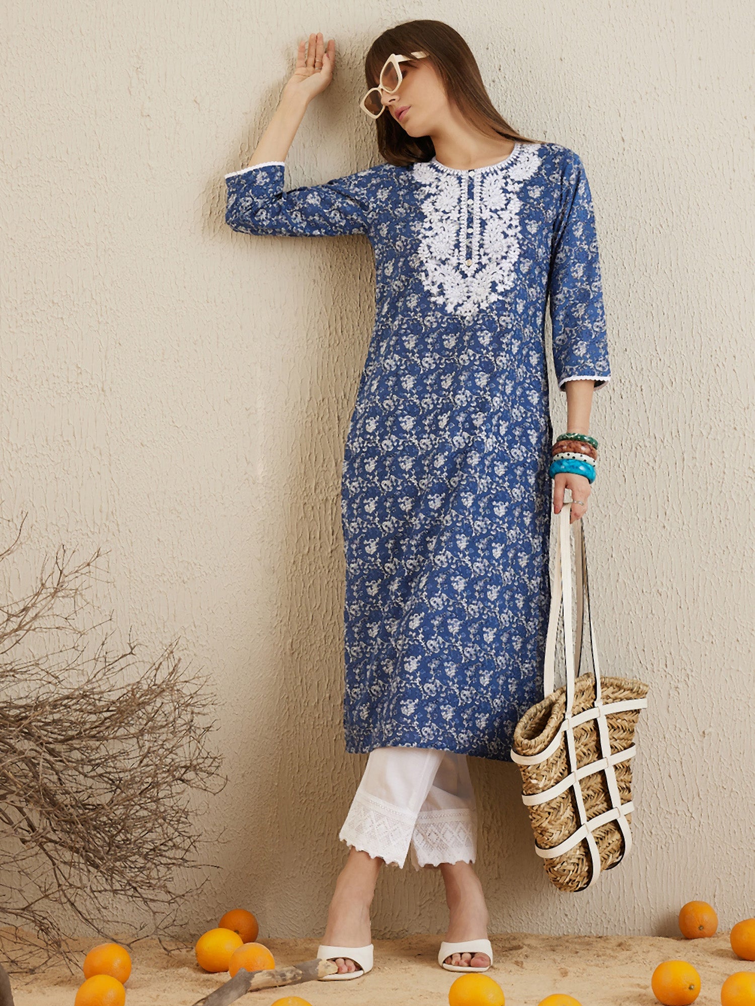 Blue Printed Straight Kurtas