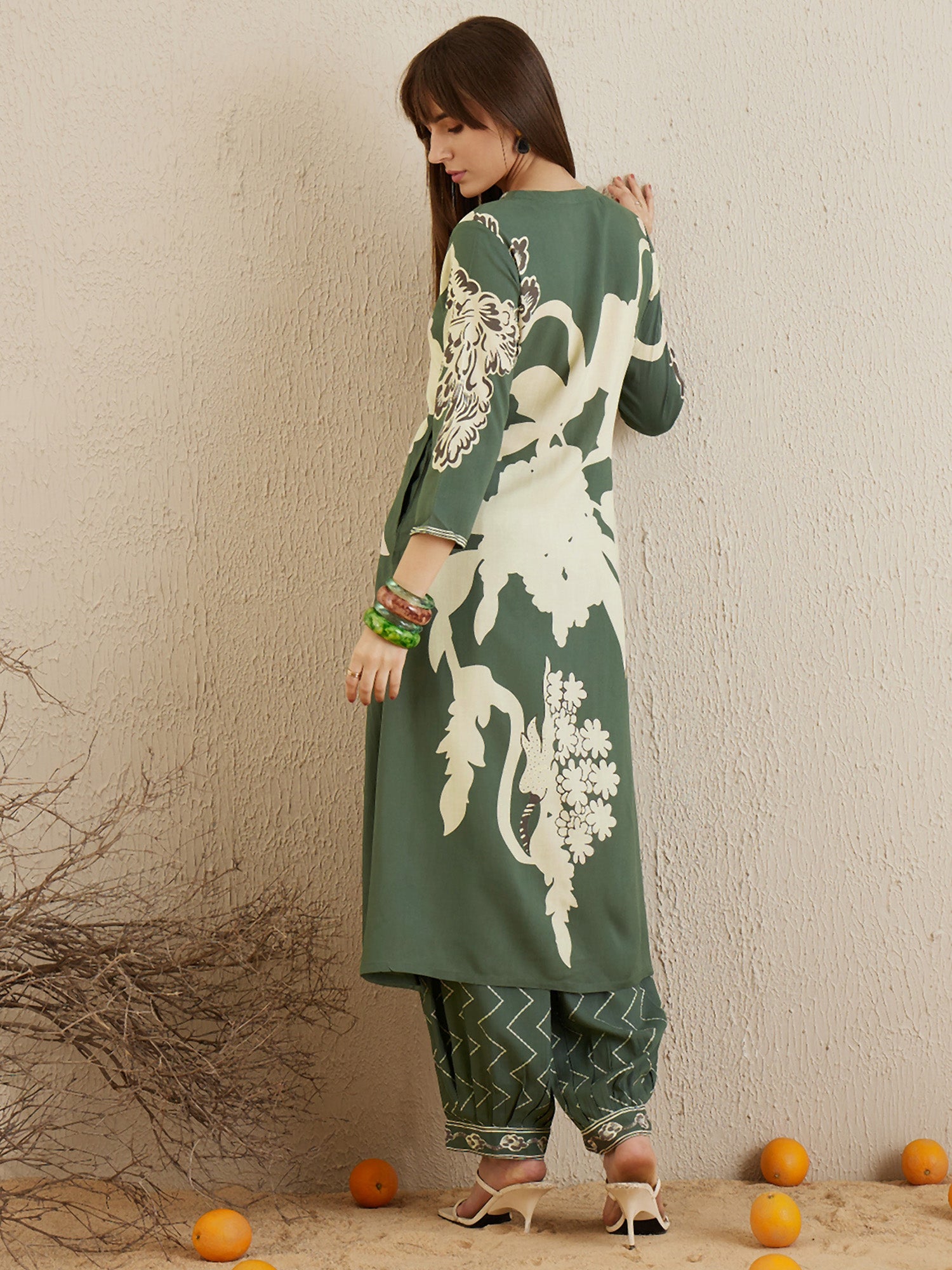 Green Printed A-Line Kurta Salwar set