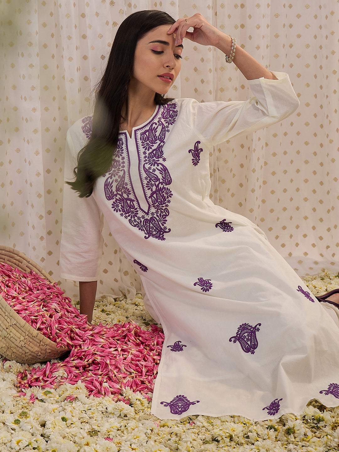 White Embroidered Straight Kurtas