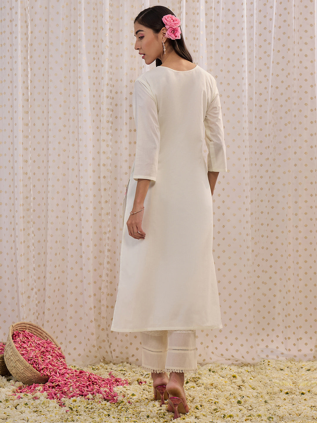 White Embroidered Straight Kurtas