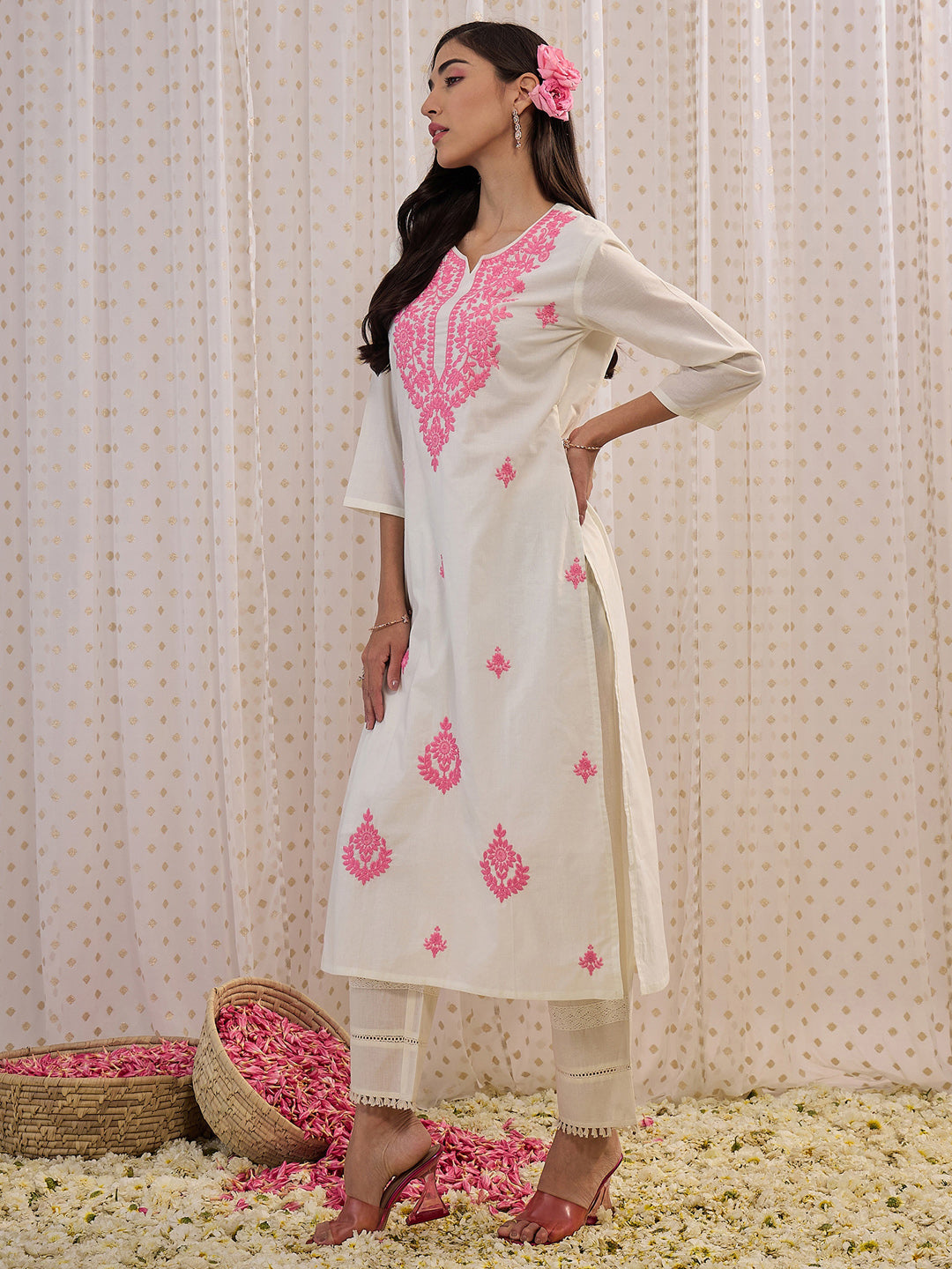 White Embroidered Straight Kurtas