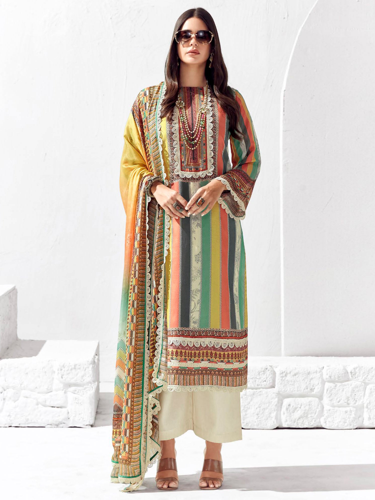 Multi Printed Straight Kurta Trousers set