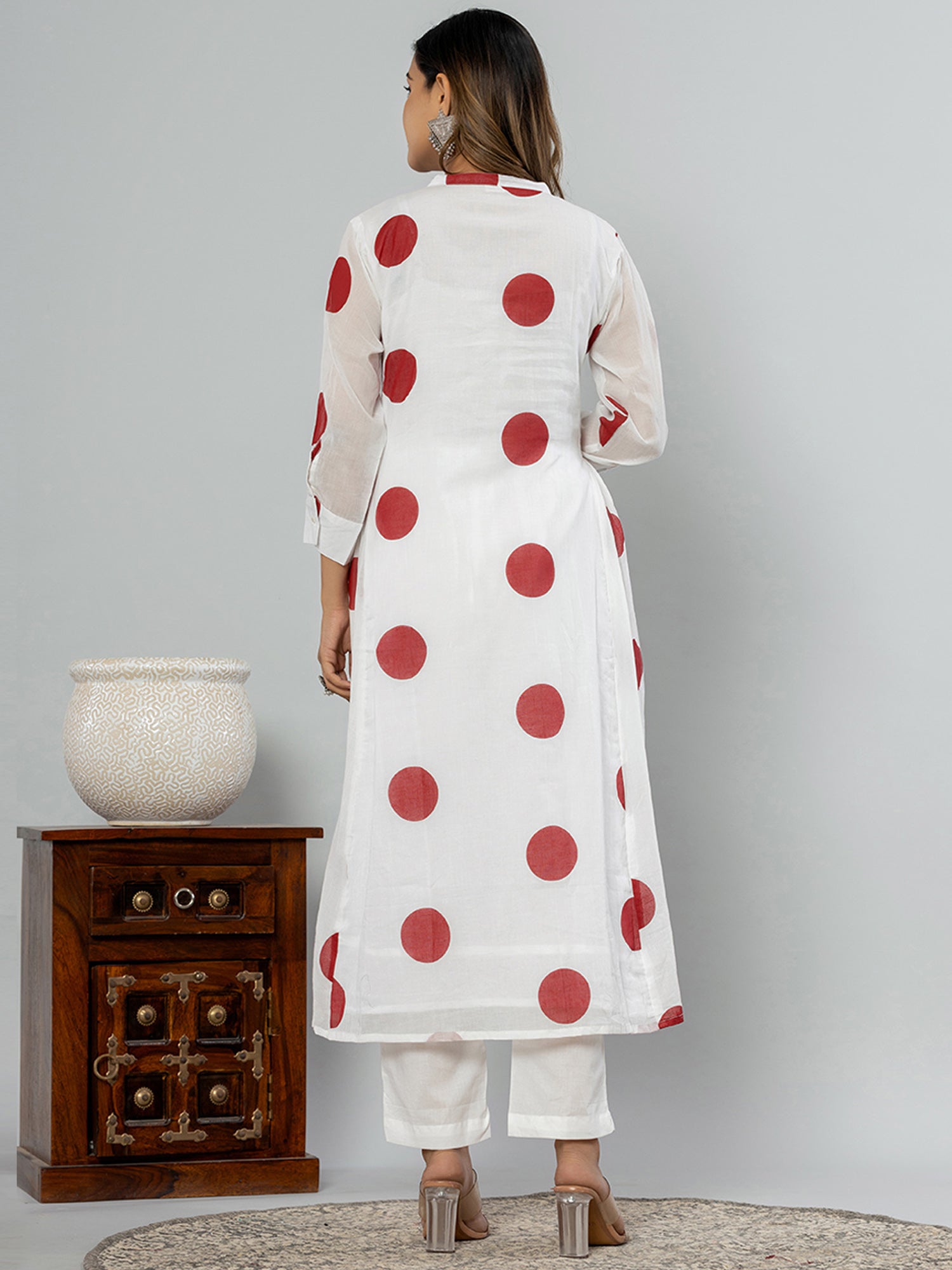 Off White Printed A-Line Kurta Trousers With Dupatta Set