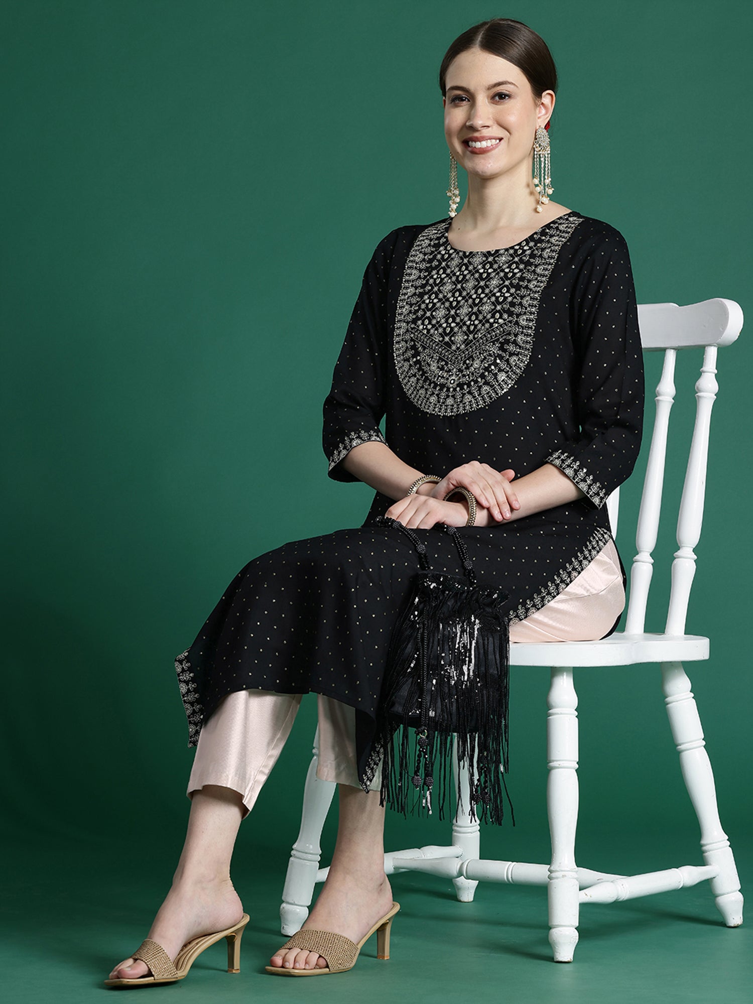 Black Embroidered Straight Kurtas