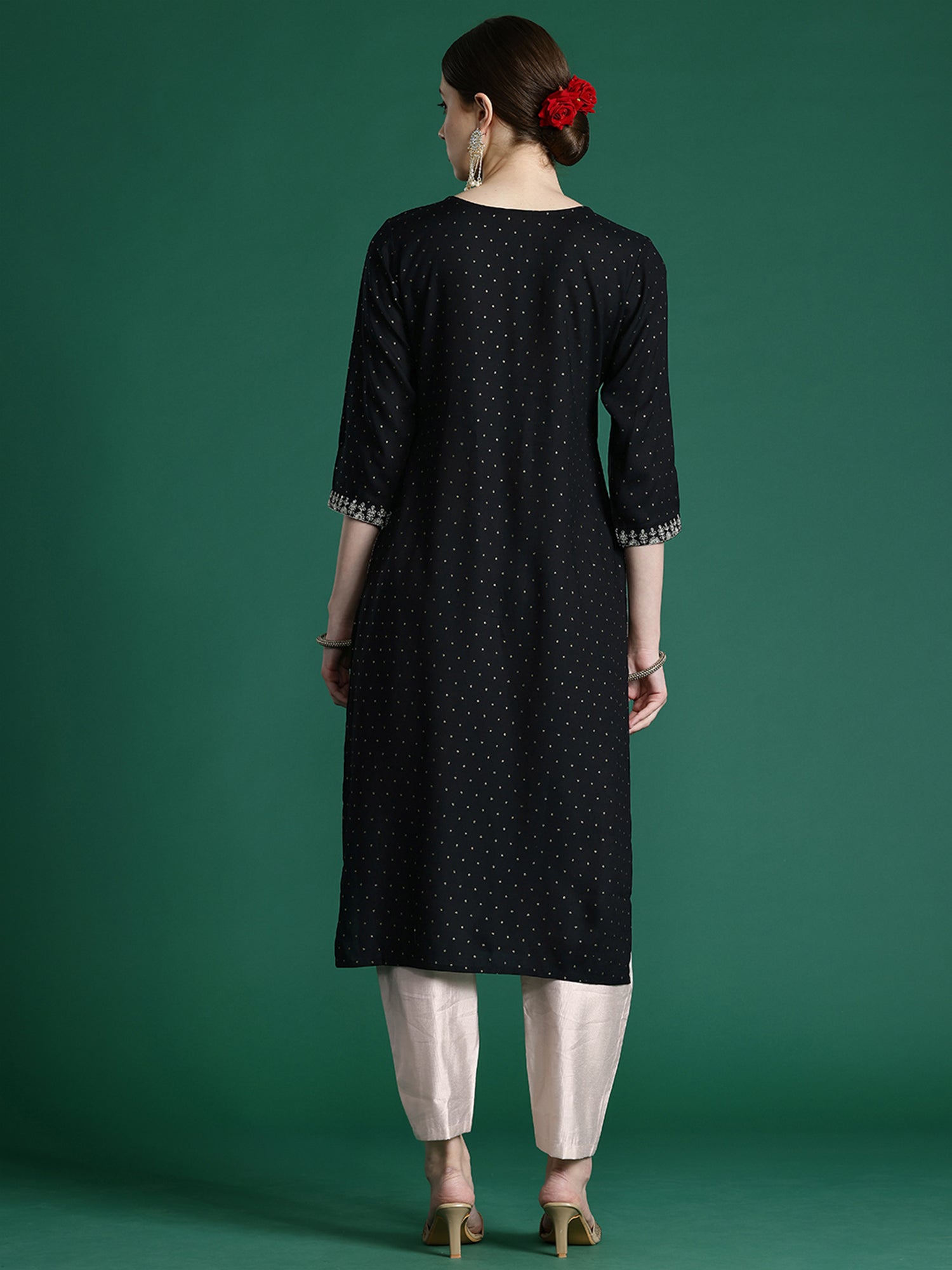 Black Embroidered Straight Kurtas