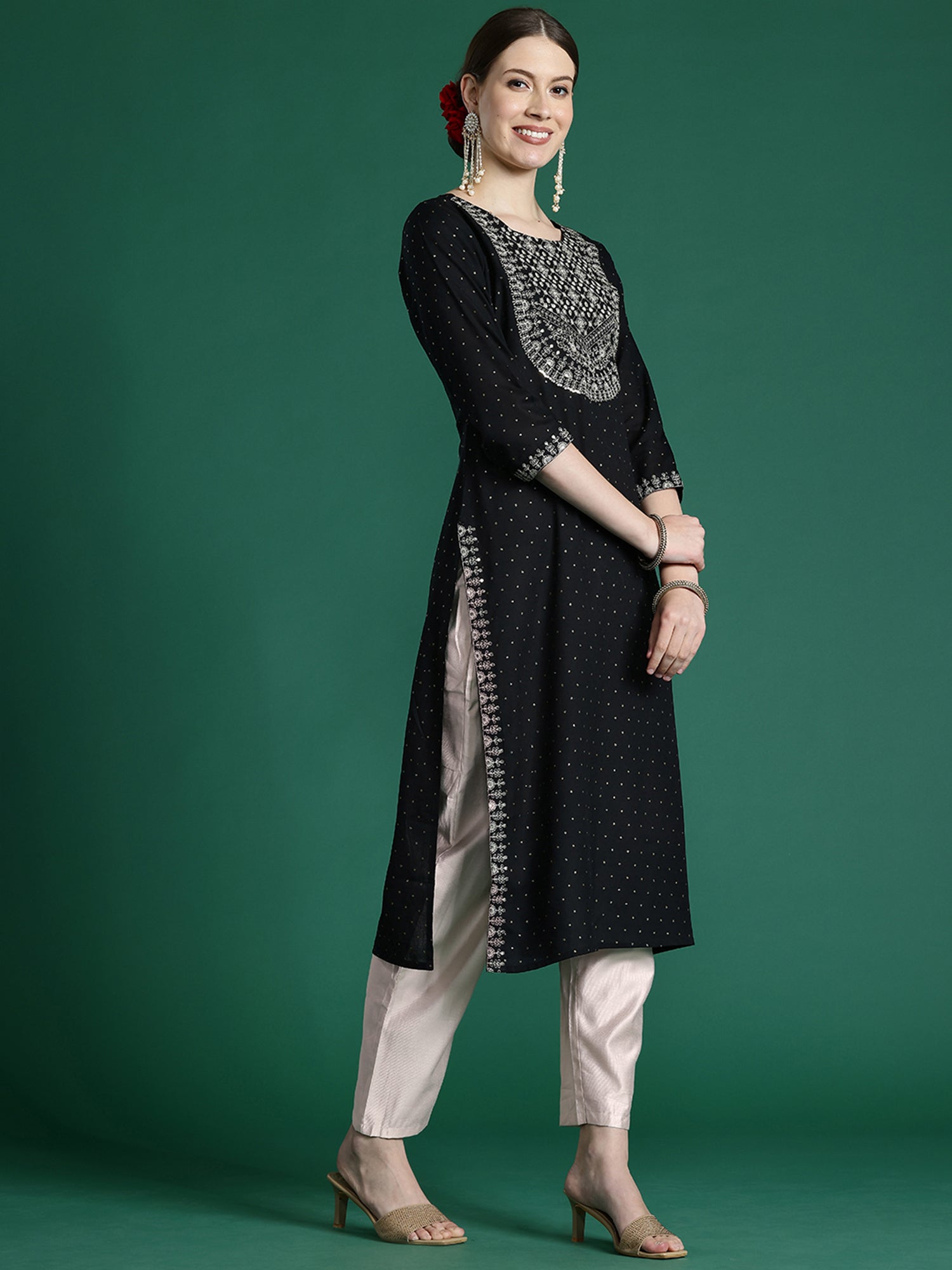 Black Embroidered Straight Kurtas