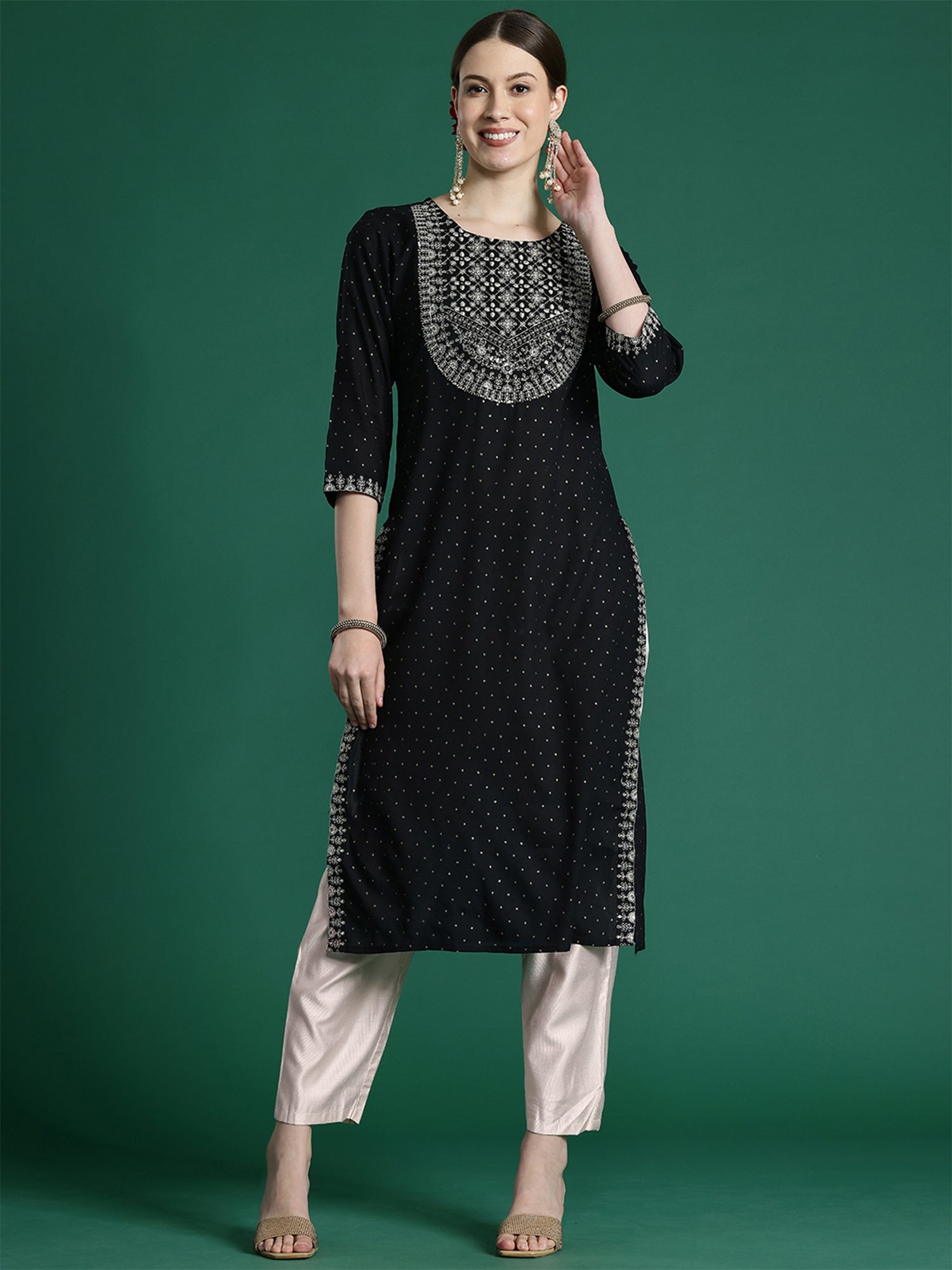 Black Embroidered Straight Kurtas