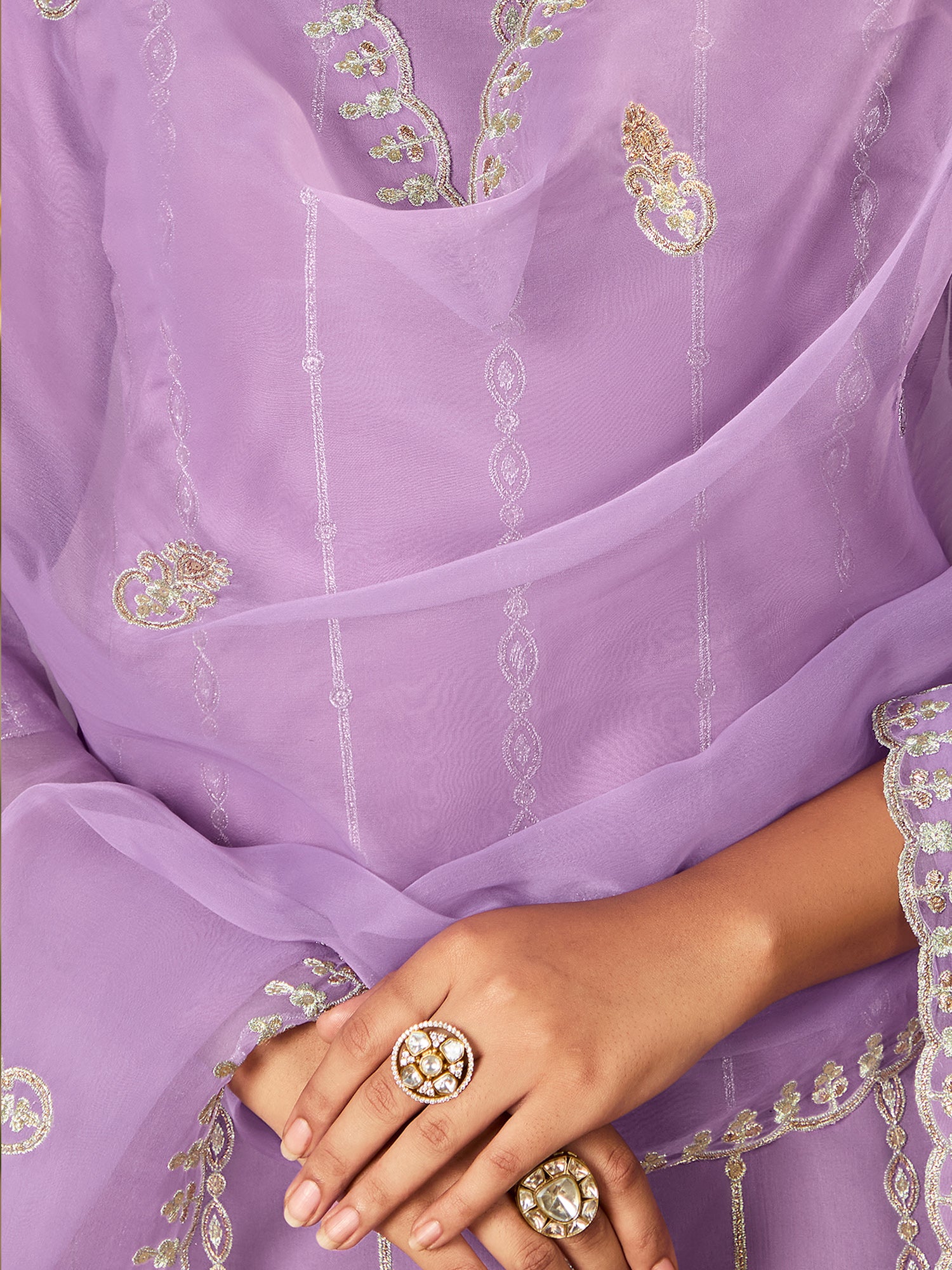 Lavender Straight Embroidered Kurta Trousers With Dupatta Set