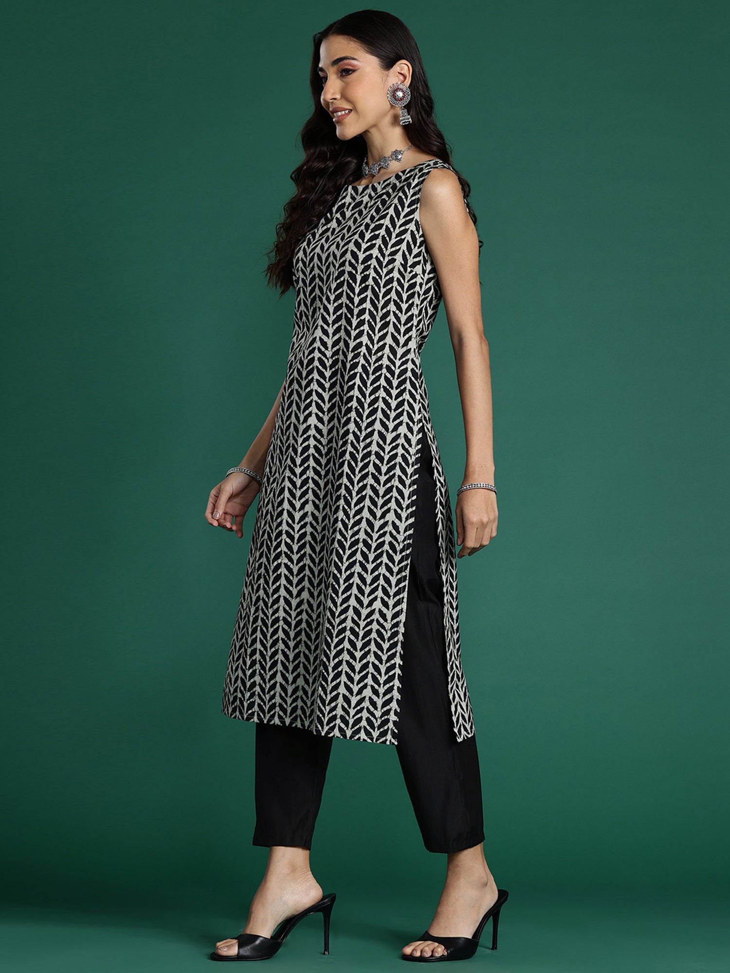 Black Printed Straight Kurtas