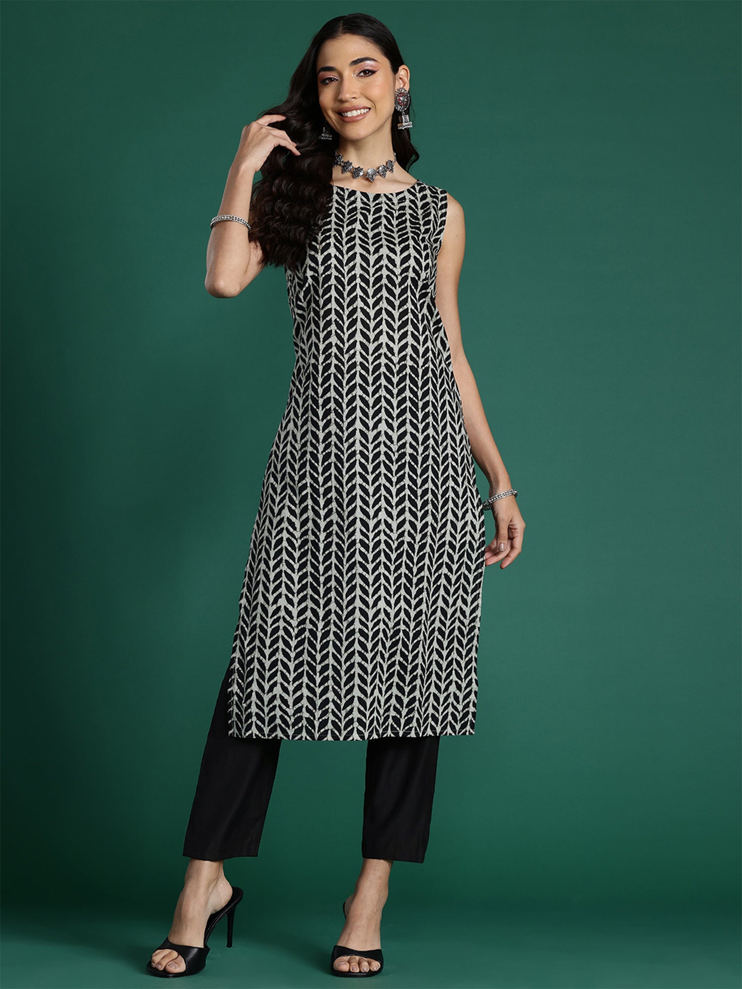 Black Printed Straight Kurtas