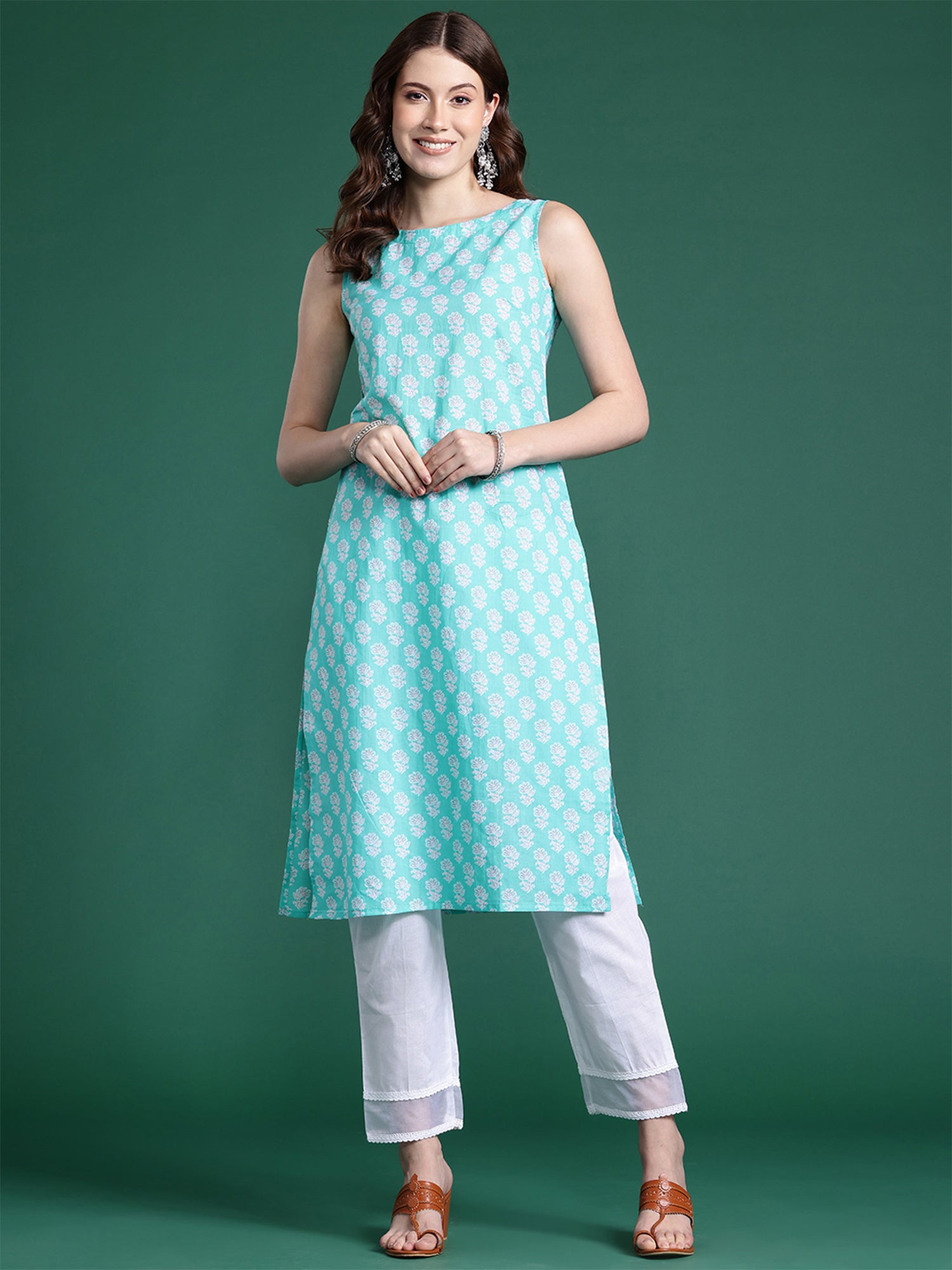 Blue Printed Straight Kurtas