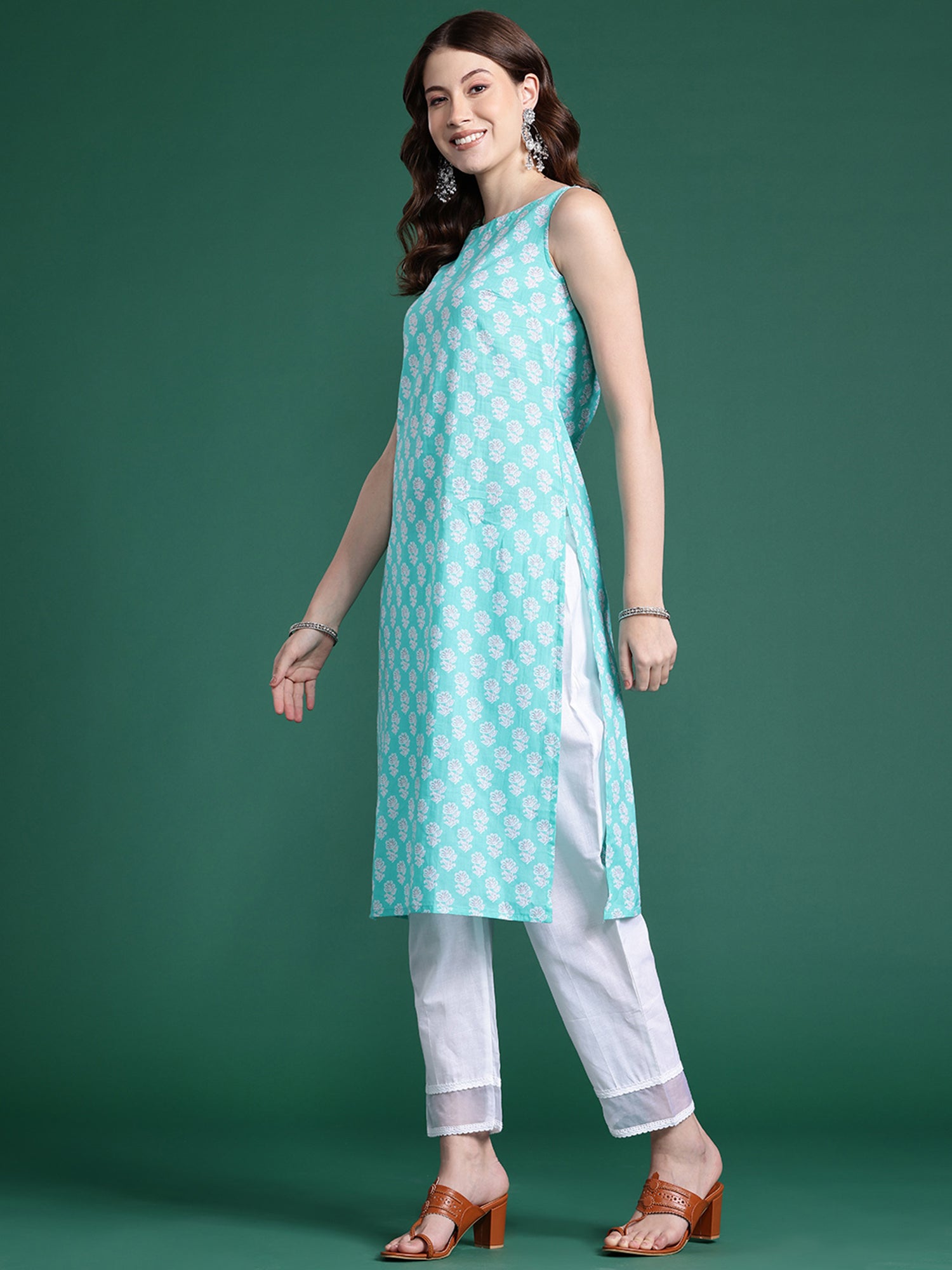 Blue Printed Straight Kurtas