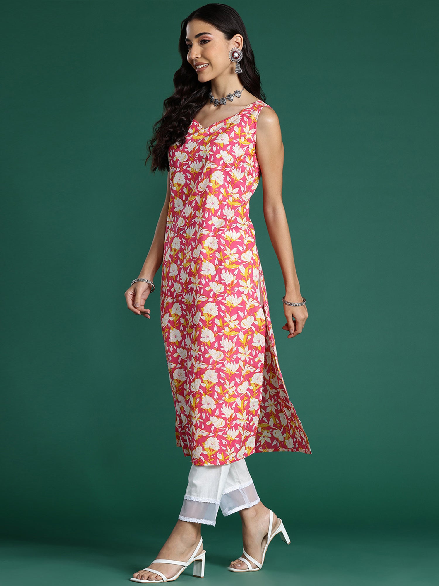 Pink Printed Straight Kurtas