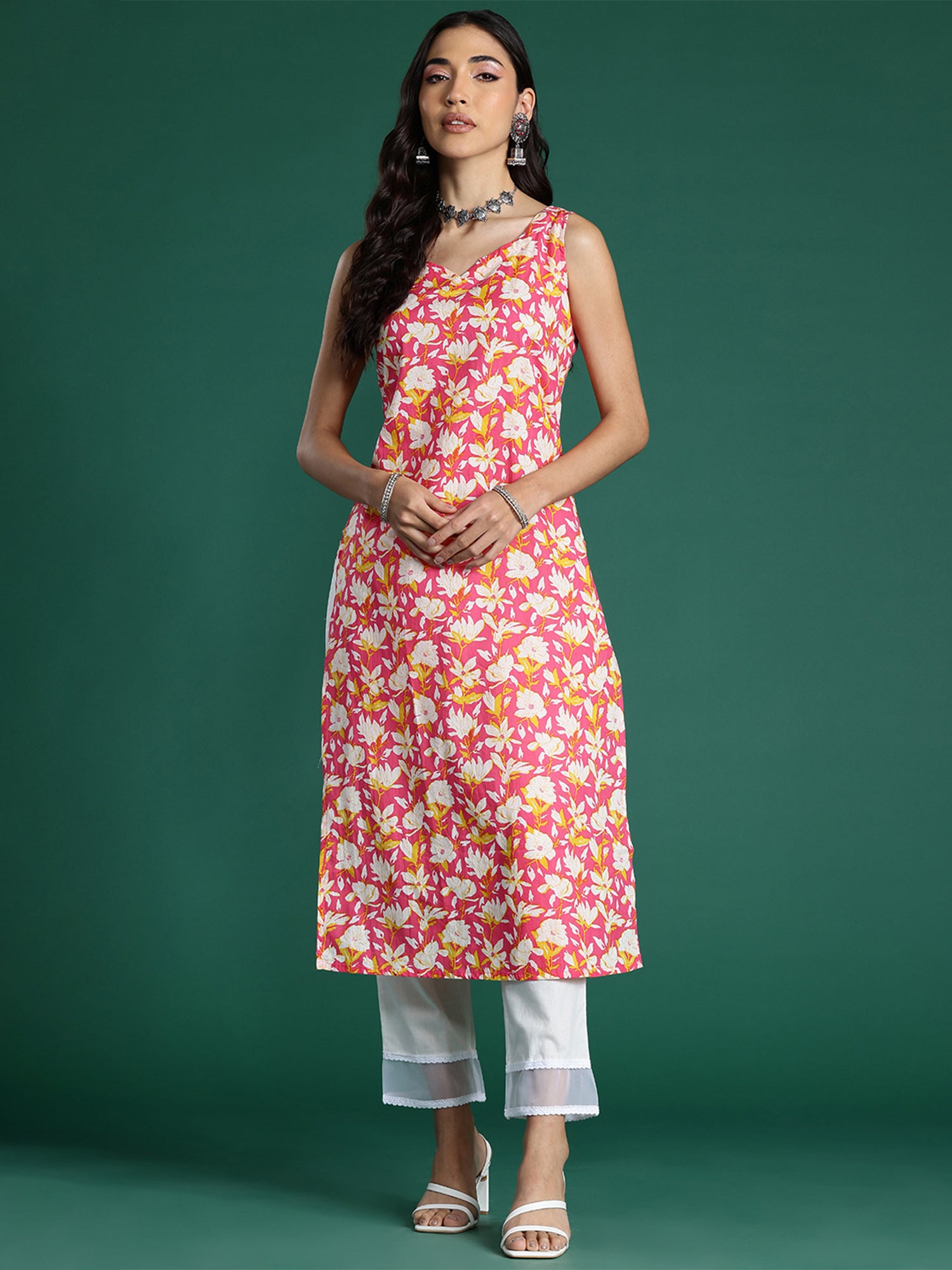 Pink Printed Straight Kurtas