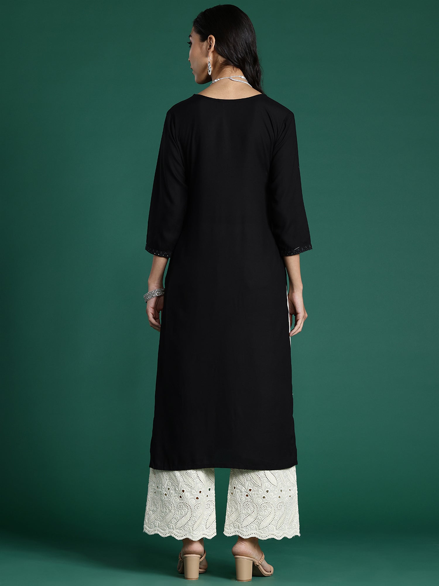 Black Embroidered Straight Kurtas