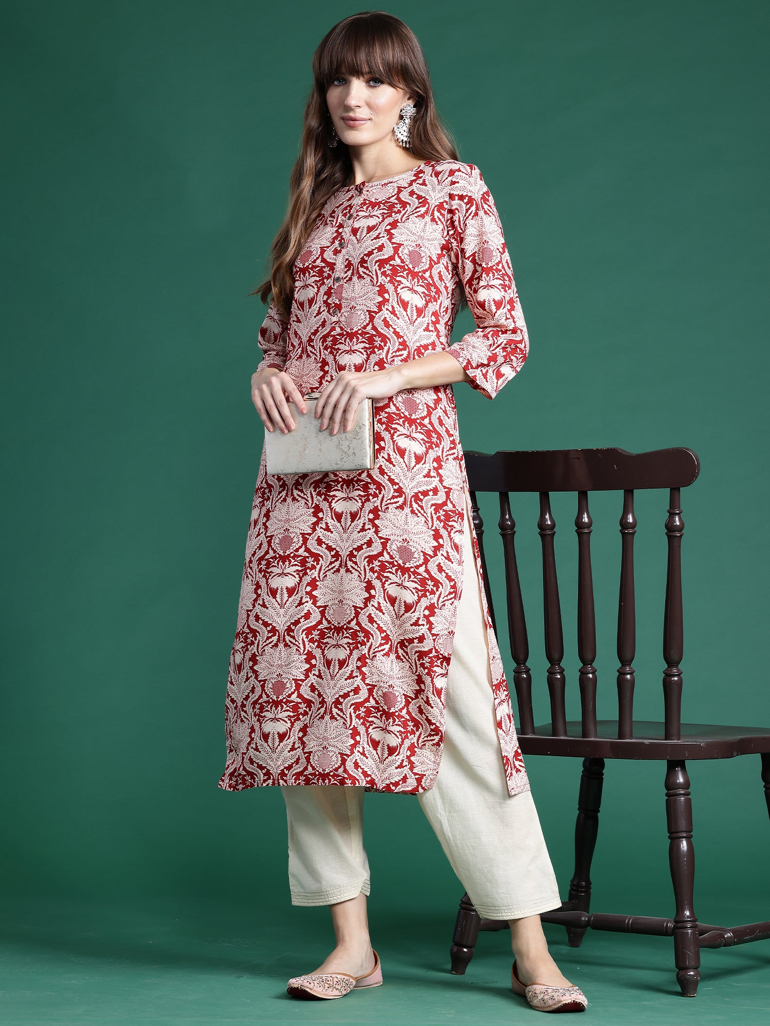 Red Printed Straight Kurtas