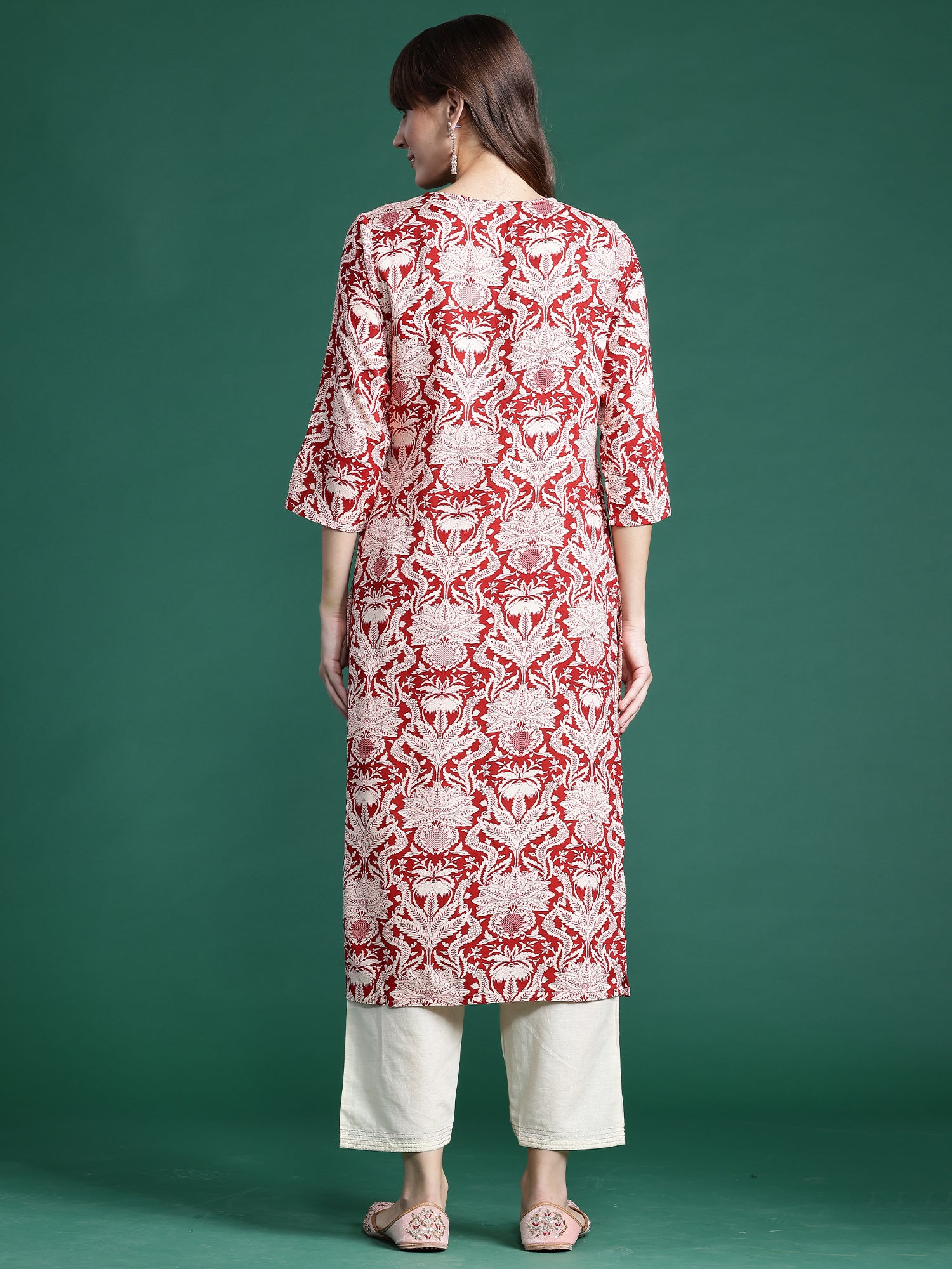 Red Printed Straight Kurtas