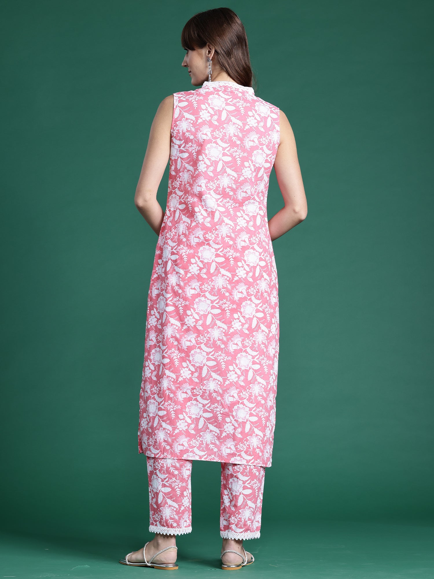 Pink Printed Straight Kurta Trousers set