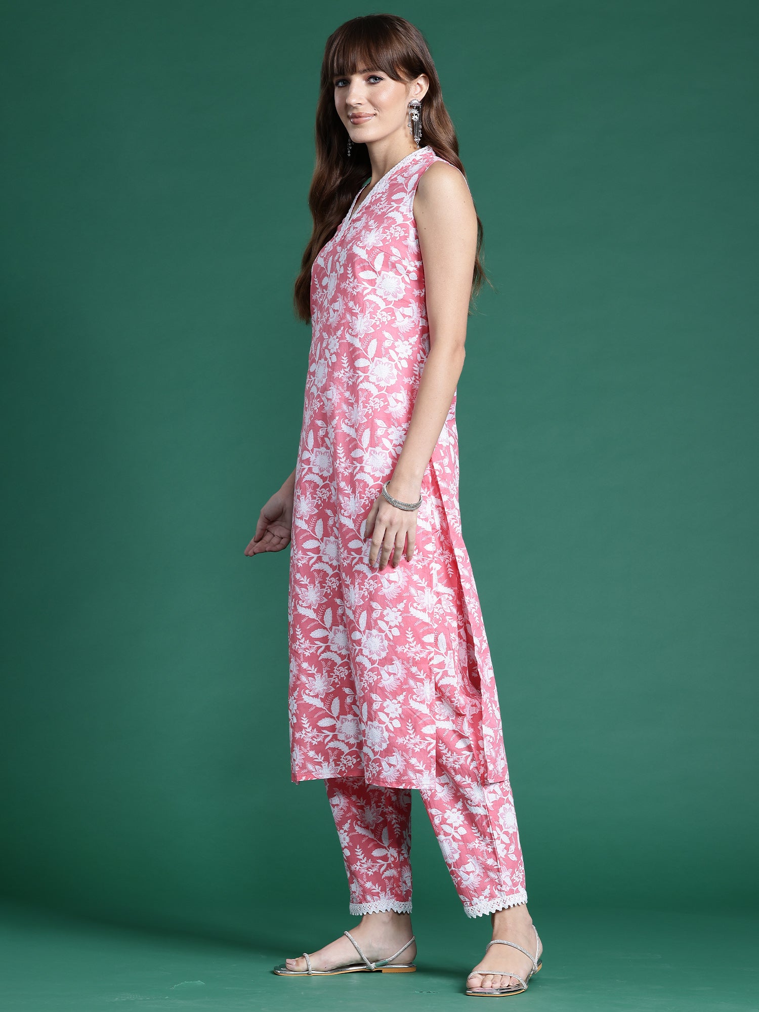 Pink Printed Straight Kurta Trousers set