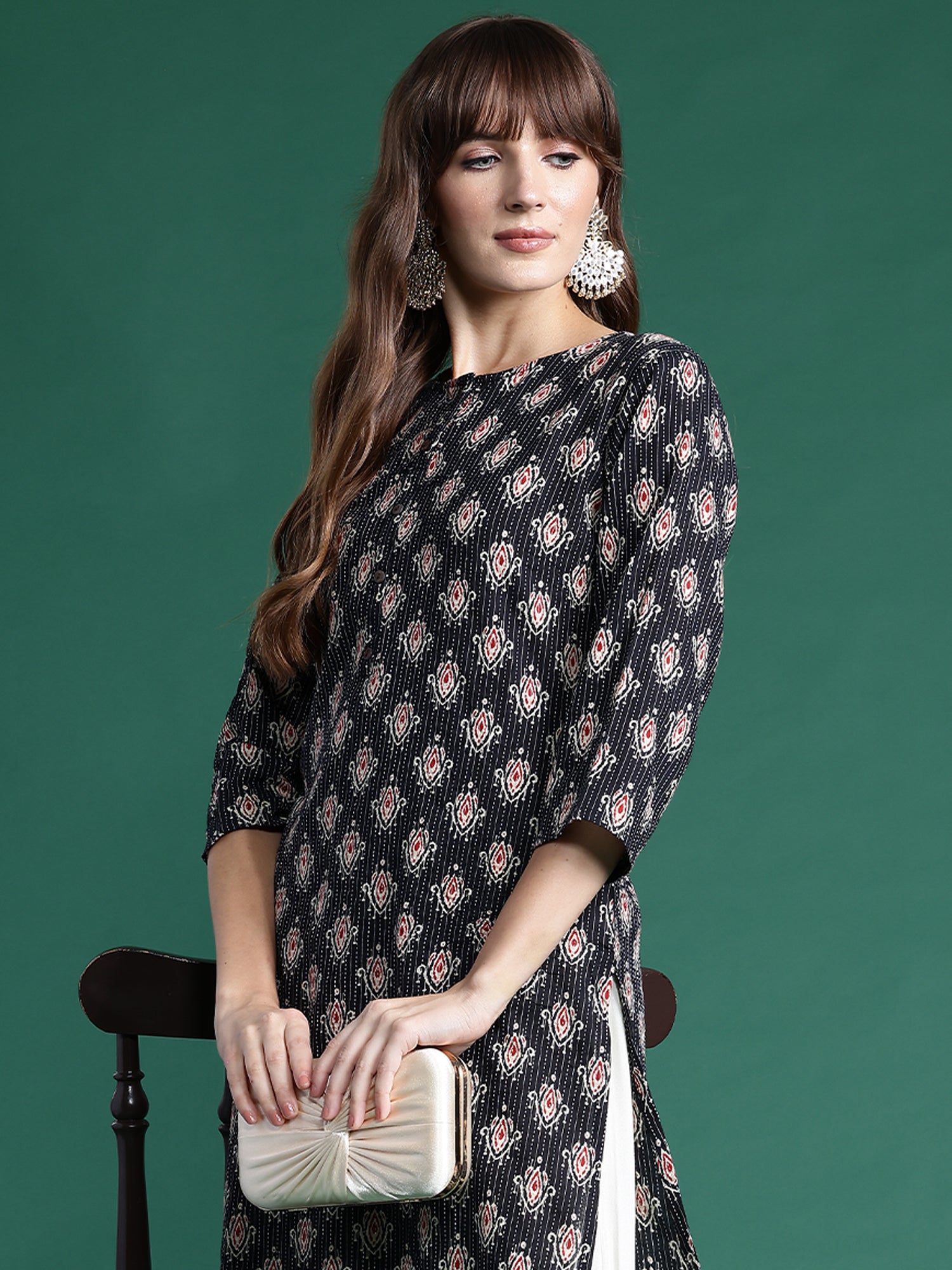 Black Printed Straight Kurtas