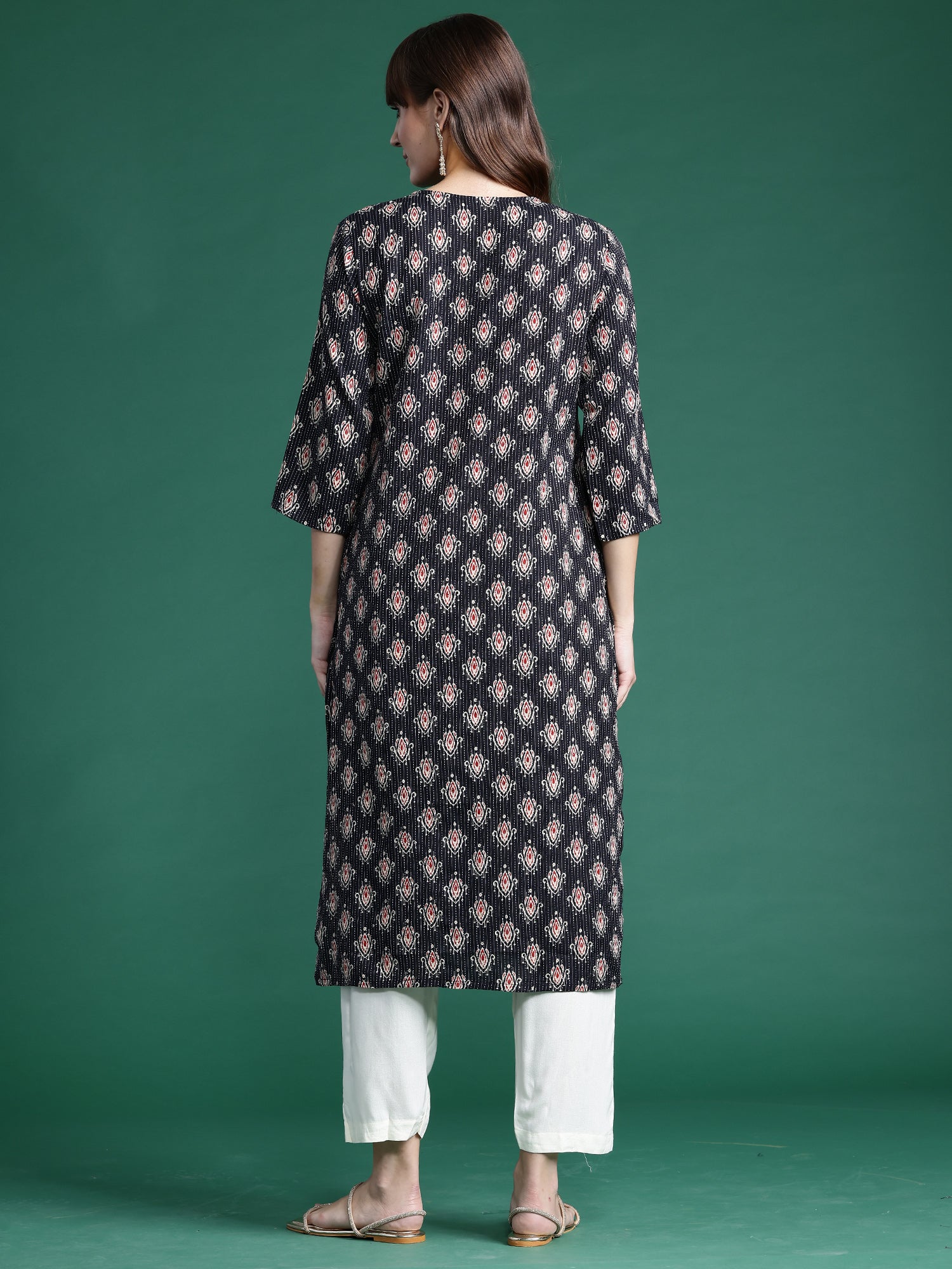 Black Printed Straight Kurtas