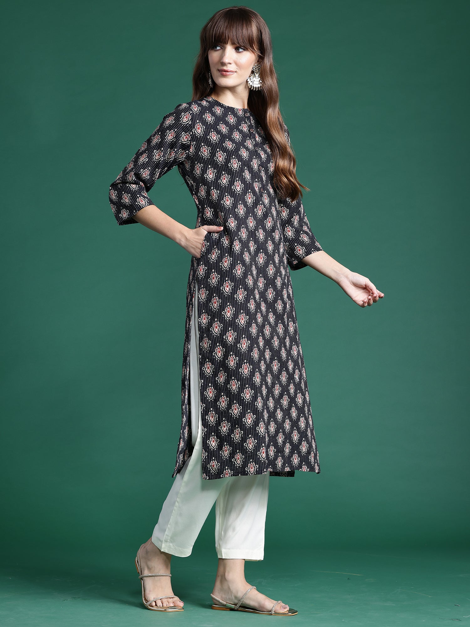 Black Printed Straight Kurtas