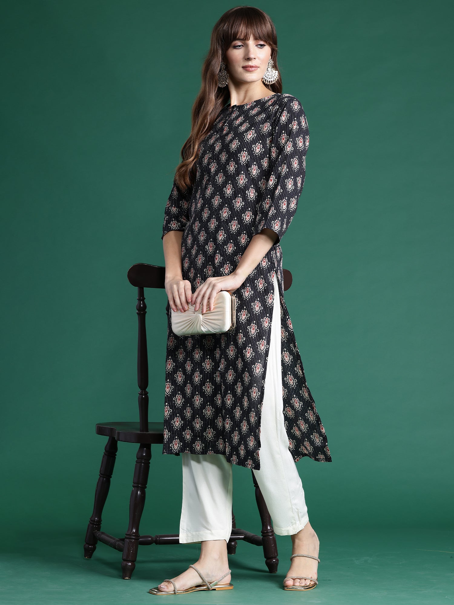 Black Printed Straight Kurtas