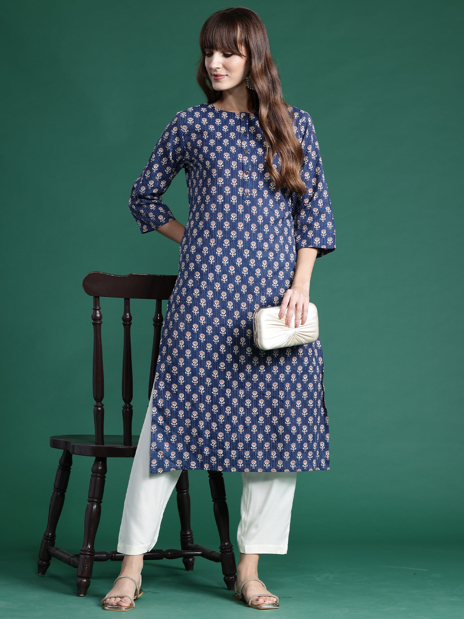 Blue Printed Straight Kurtas