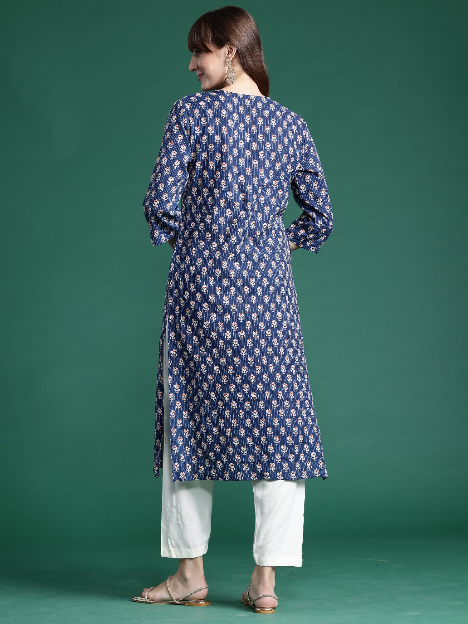 Blue Printed Straight Kurtas