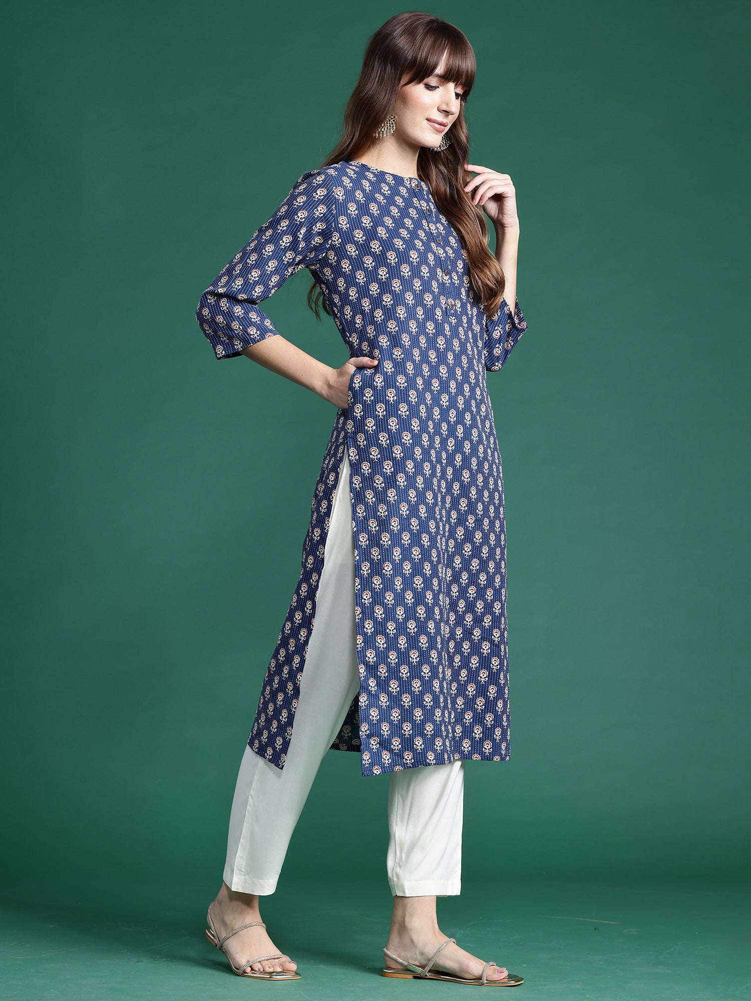 Blue Printed Straight Kurtas