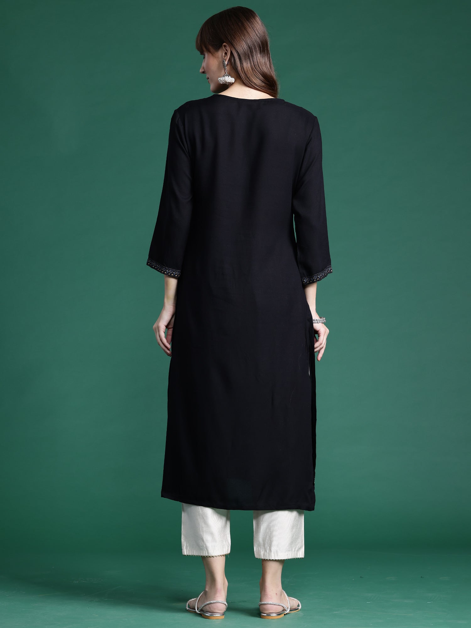 Black Printed Straight Kurtas