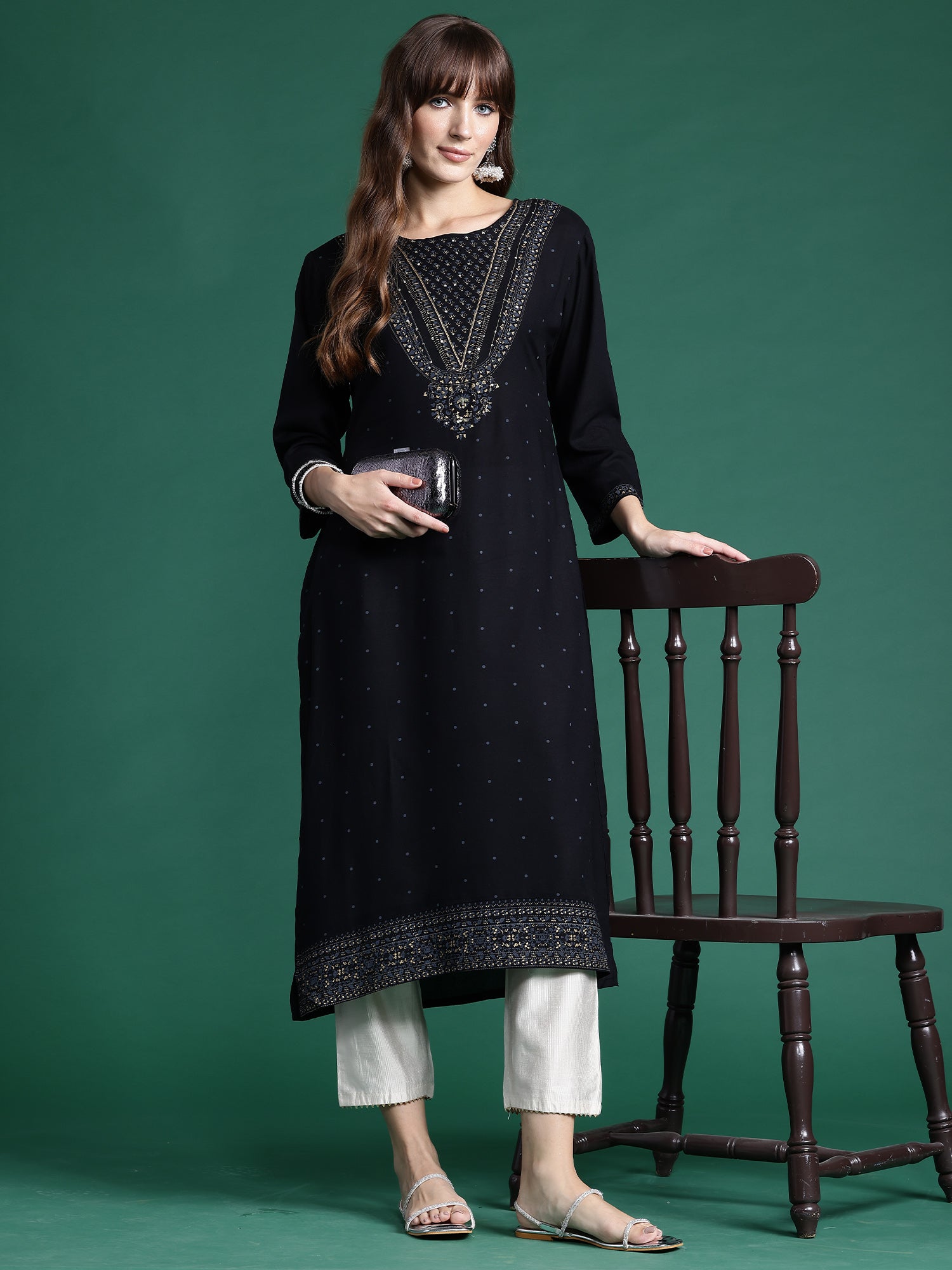 Black Printed Straight Kurtas