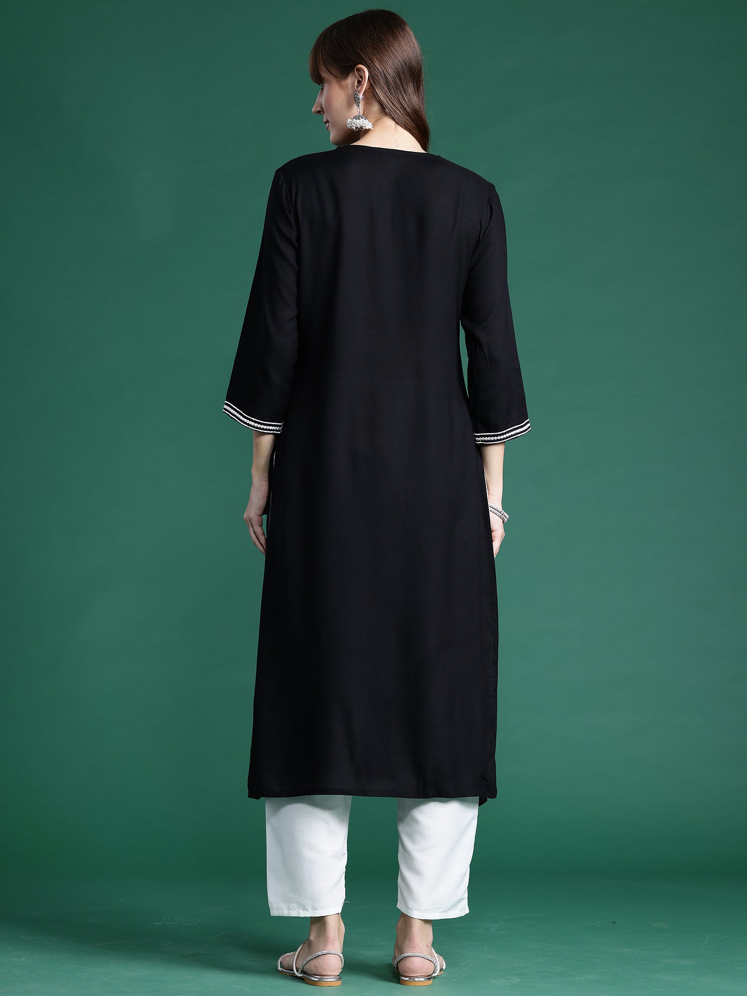 Black Embroidered Straight Kurtas