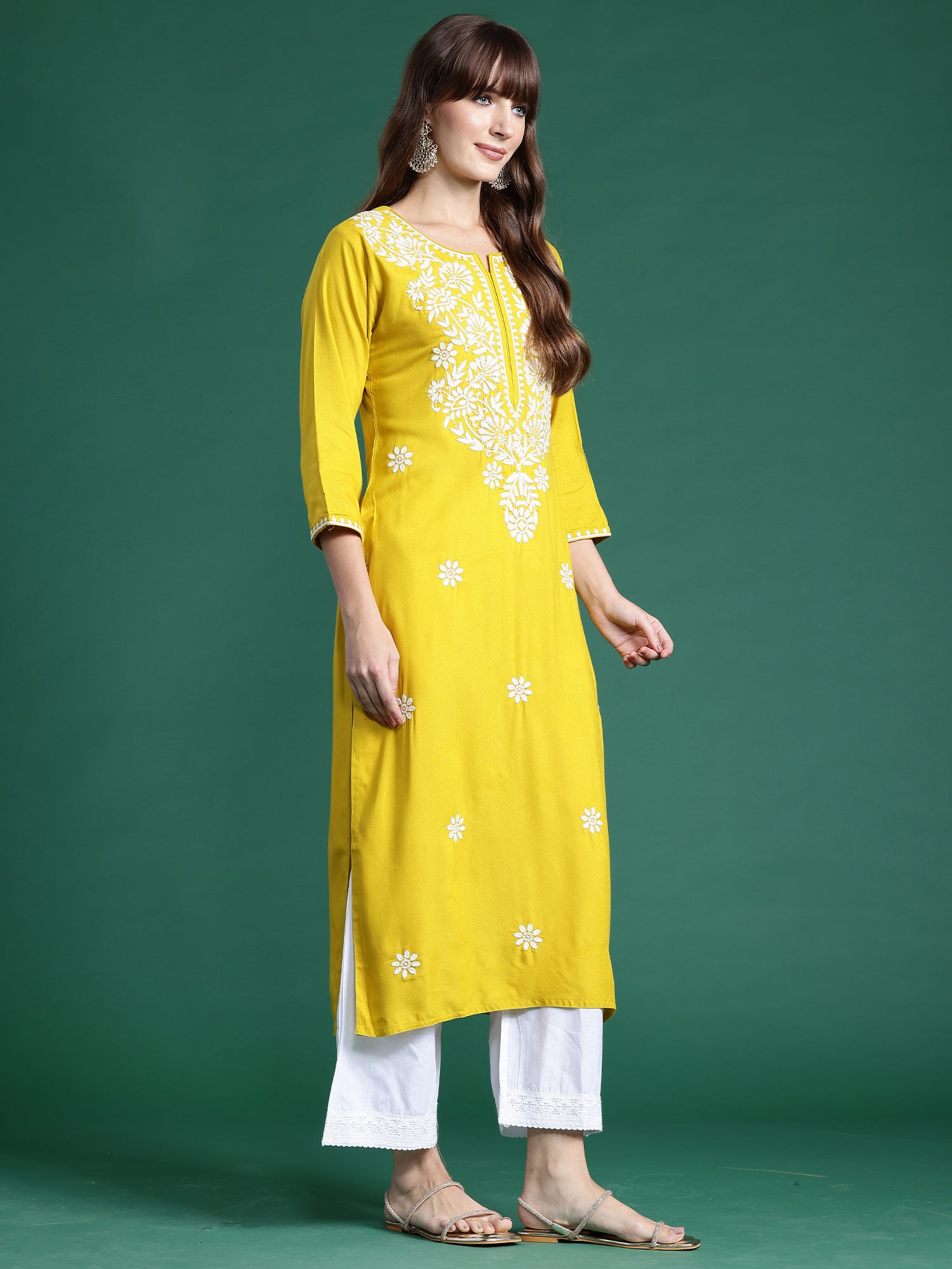 Yellow Embroidered Straight Kurtas