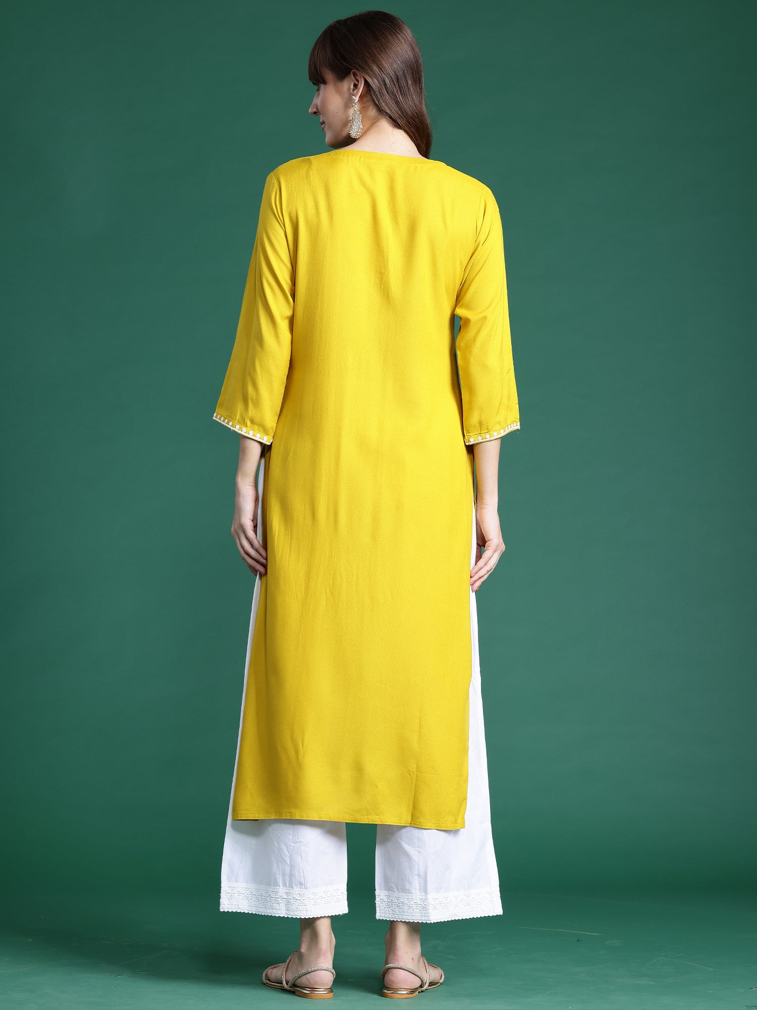 Yellow Embroidered Straight Kurtas