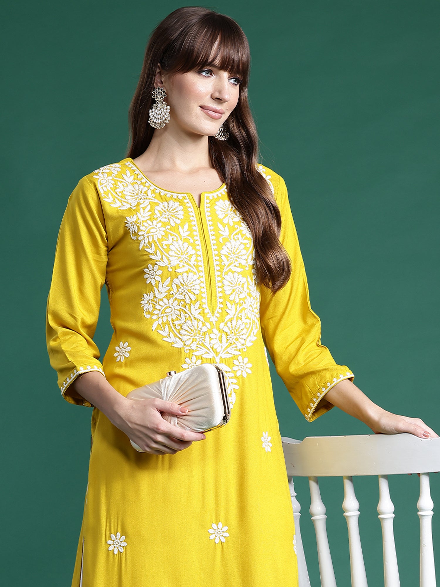 Yellow Embroidered Straight Kurtas