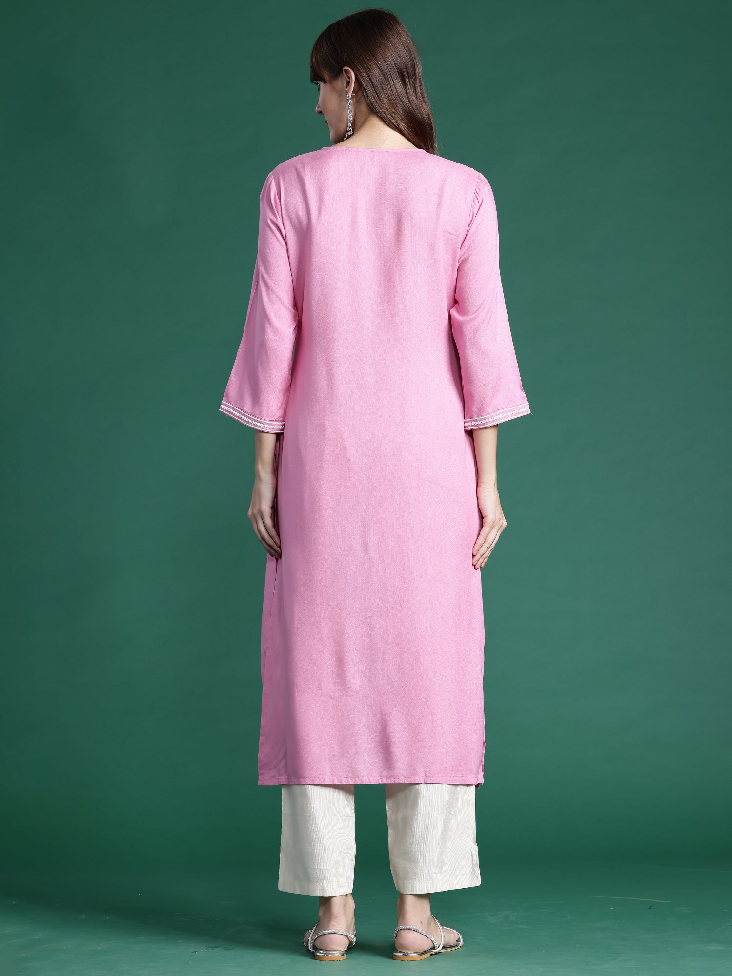 Pink Embroidered Straight Kurtas