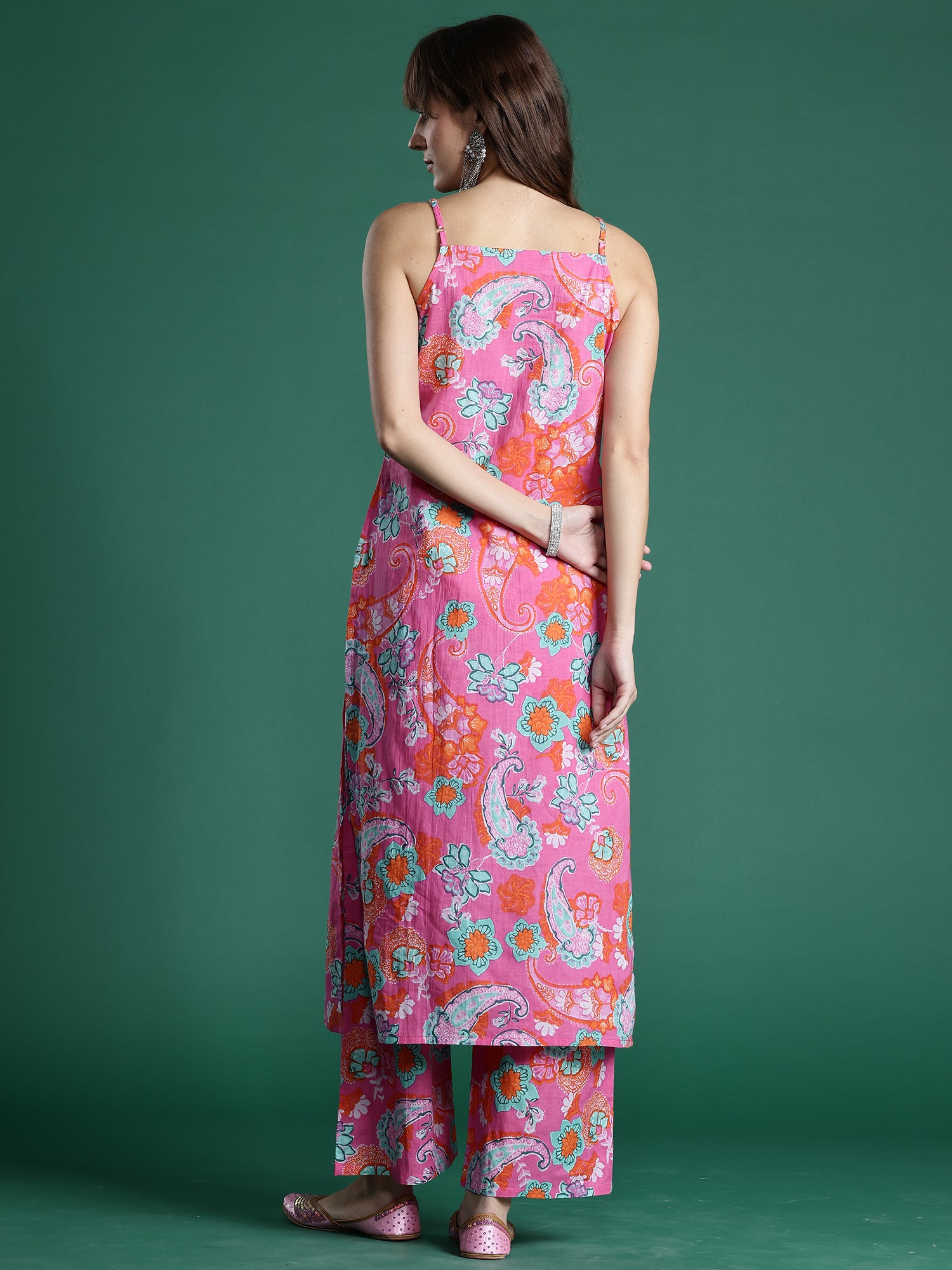 Pink Printed Straight Kurta Palazzos set